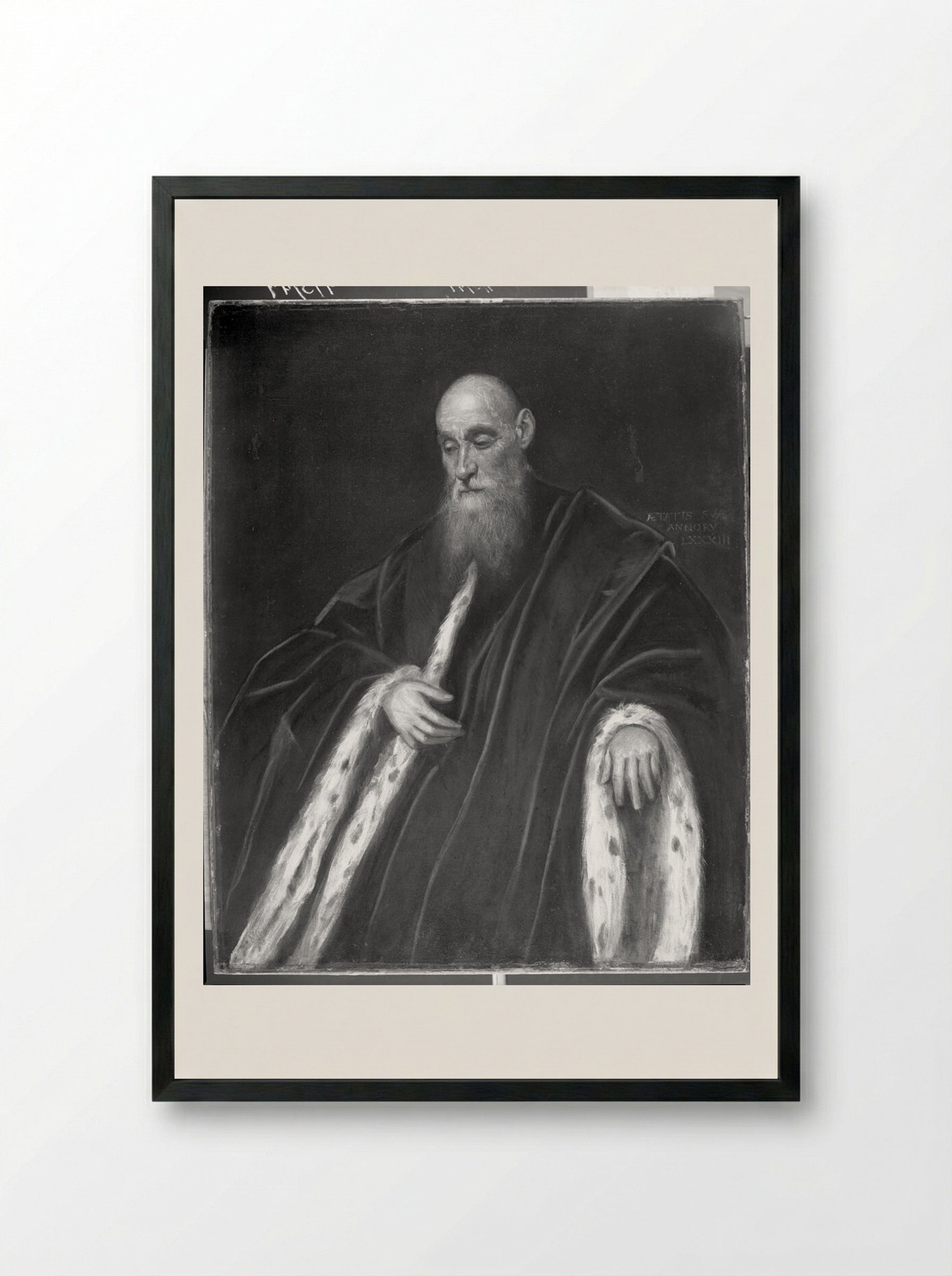 Portrait of a Venetian Senator - Domenico Tintoretto - Framed Print Black