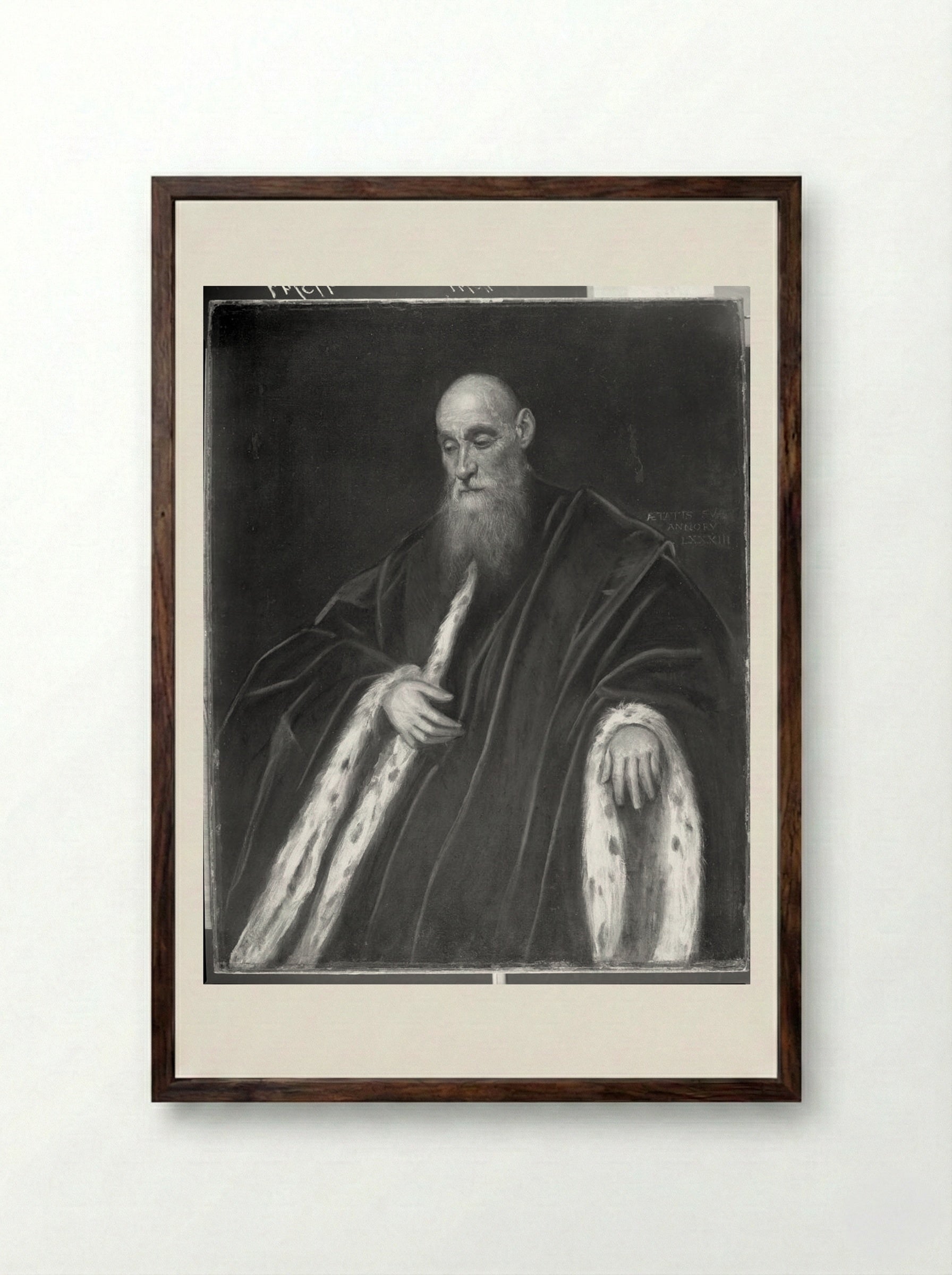 Portrait of a Venetian Senator - Domenico Tintoretto - Framed Print Dark Wood