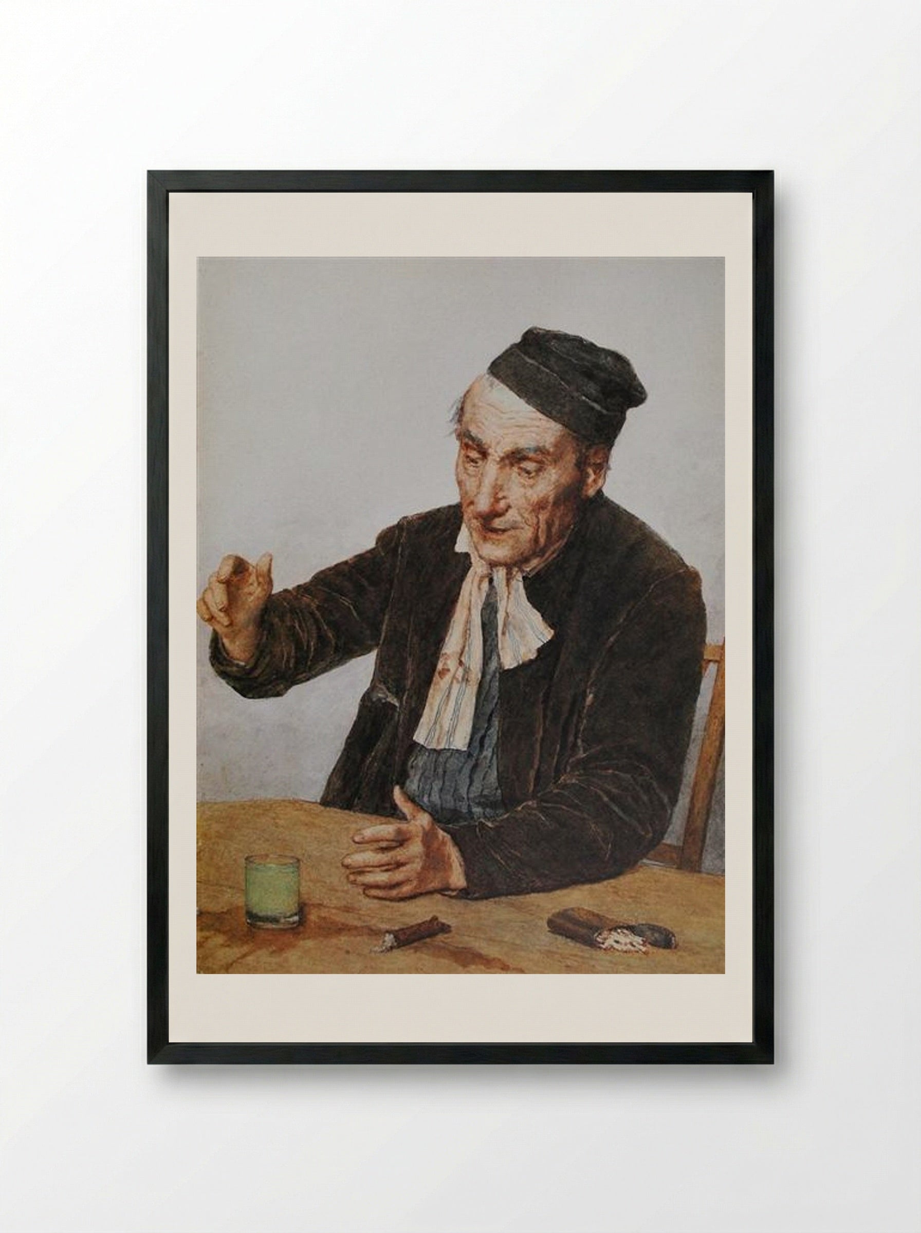 The Absinth Drinker - Albert Anker - Framed Print Black