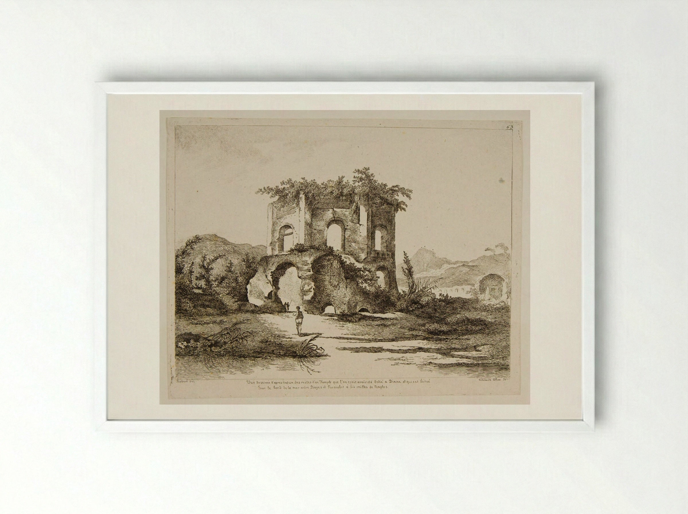 Ruins of a Temple on the Shore near Naples - Adélaide Allou - Framed Print White