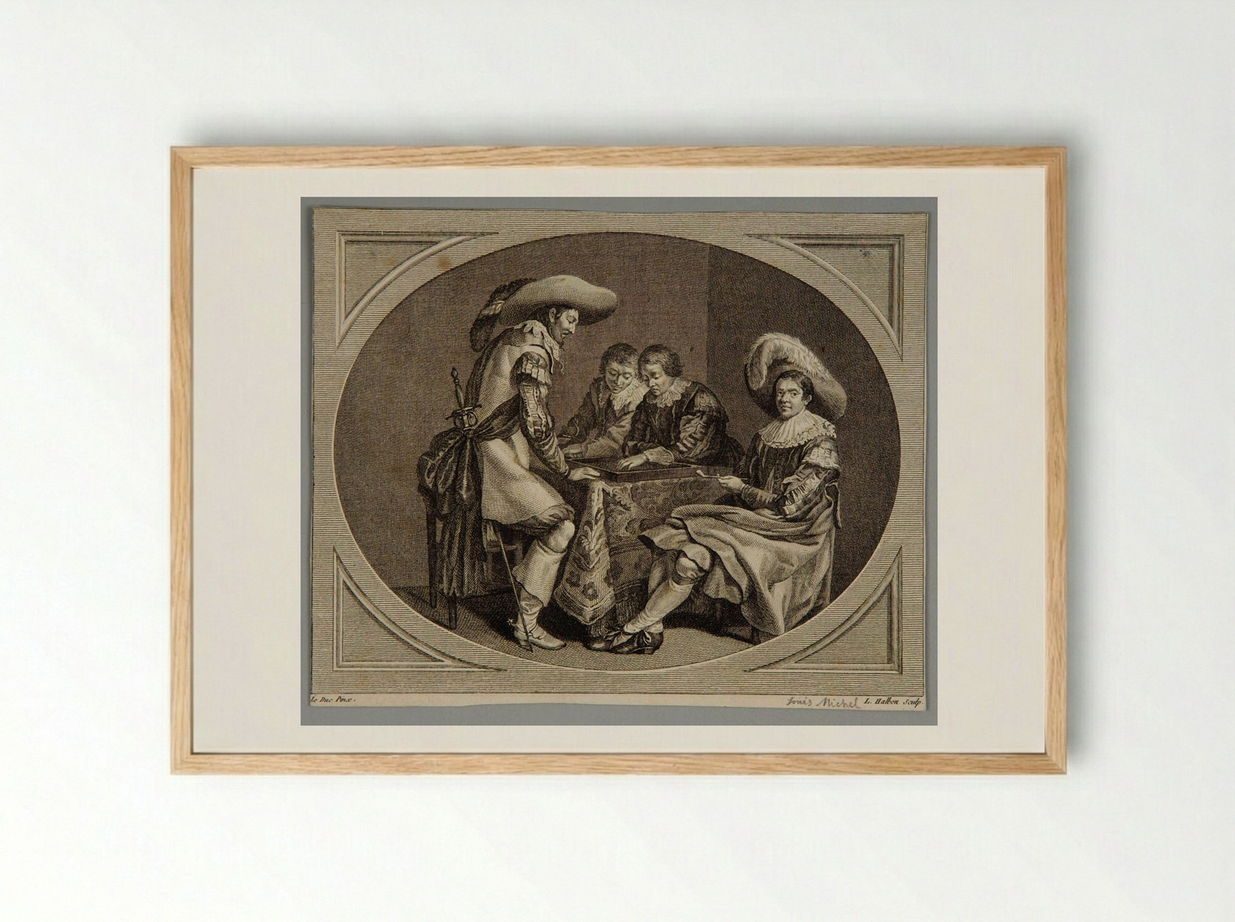 Officers Playing Backgammon - Louis Michel Halbou - Framed Print Wood