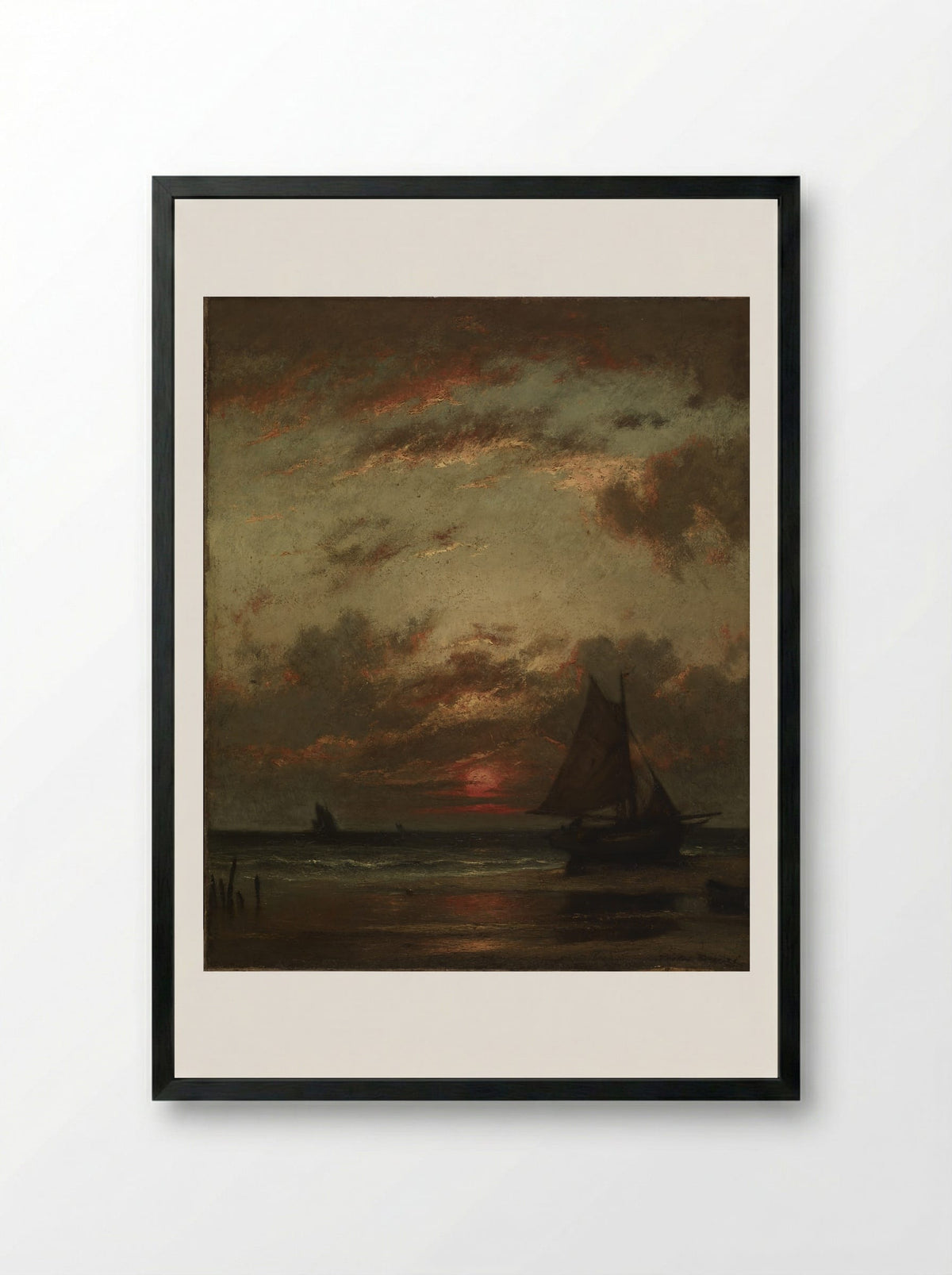 Sunset on the Coast - Jules Dupré - Framed Print Black