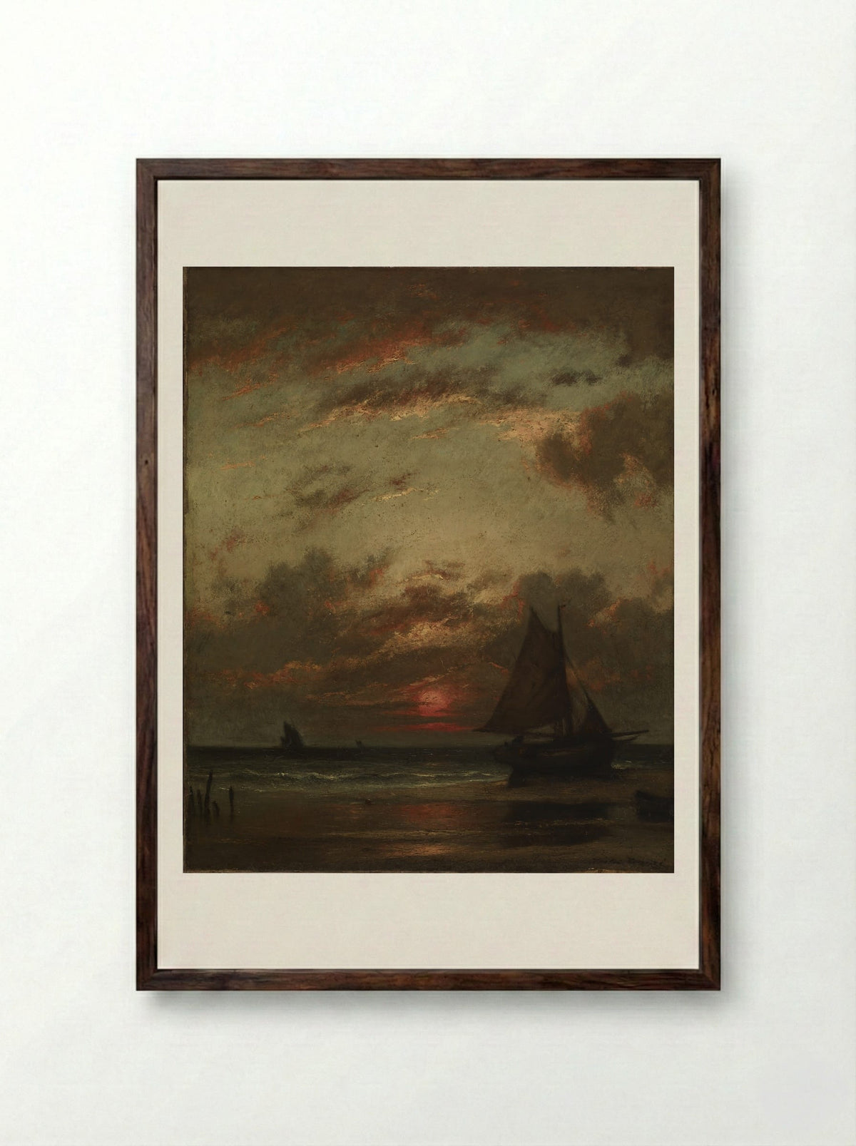 Sunset on the Coast - Jules Dupré - Framed Print Dark Wood