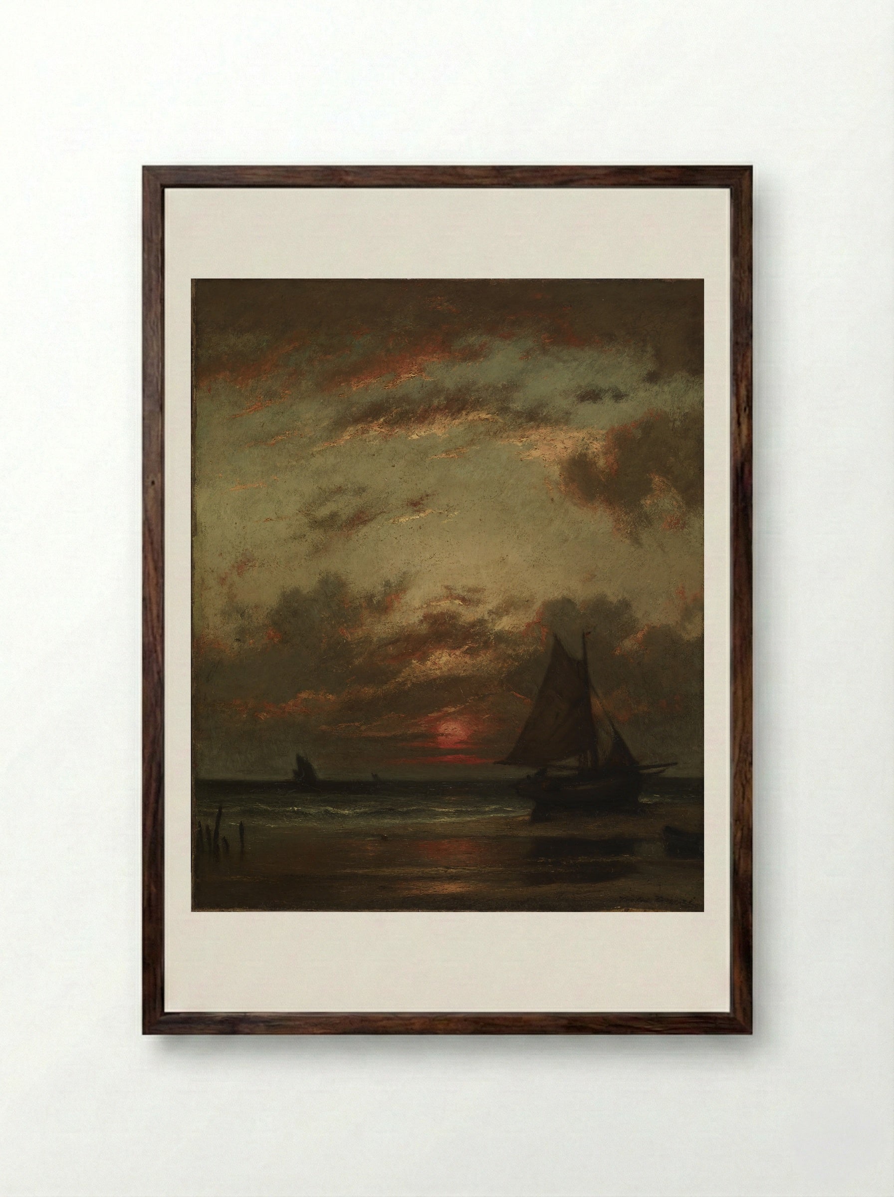 Sunset on the Coast - Jules Dupré - Framed Print Dark Wood