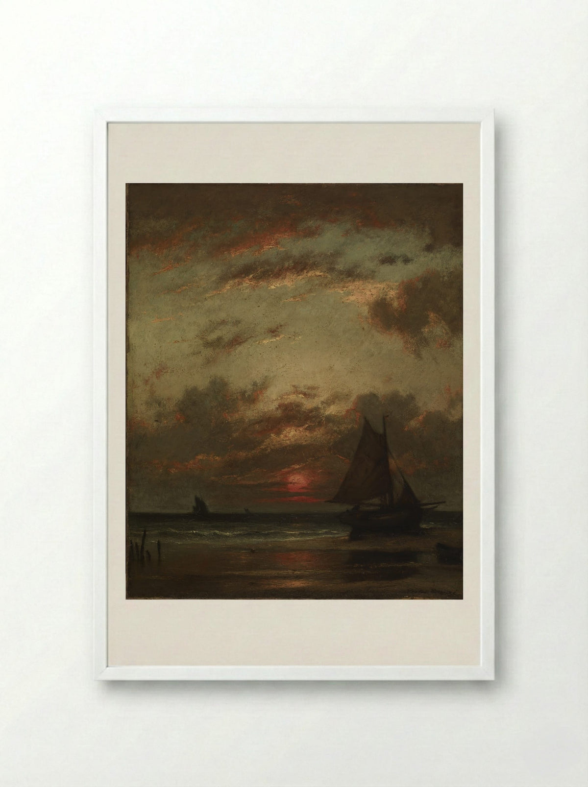 Sunset on the Coast - Jules Dupré - Framed Print White
