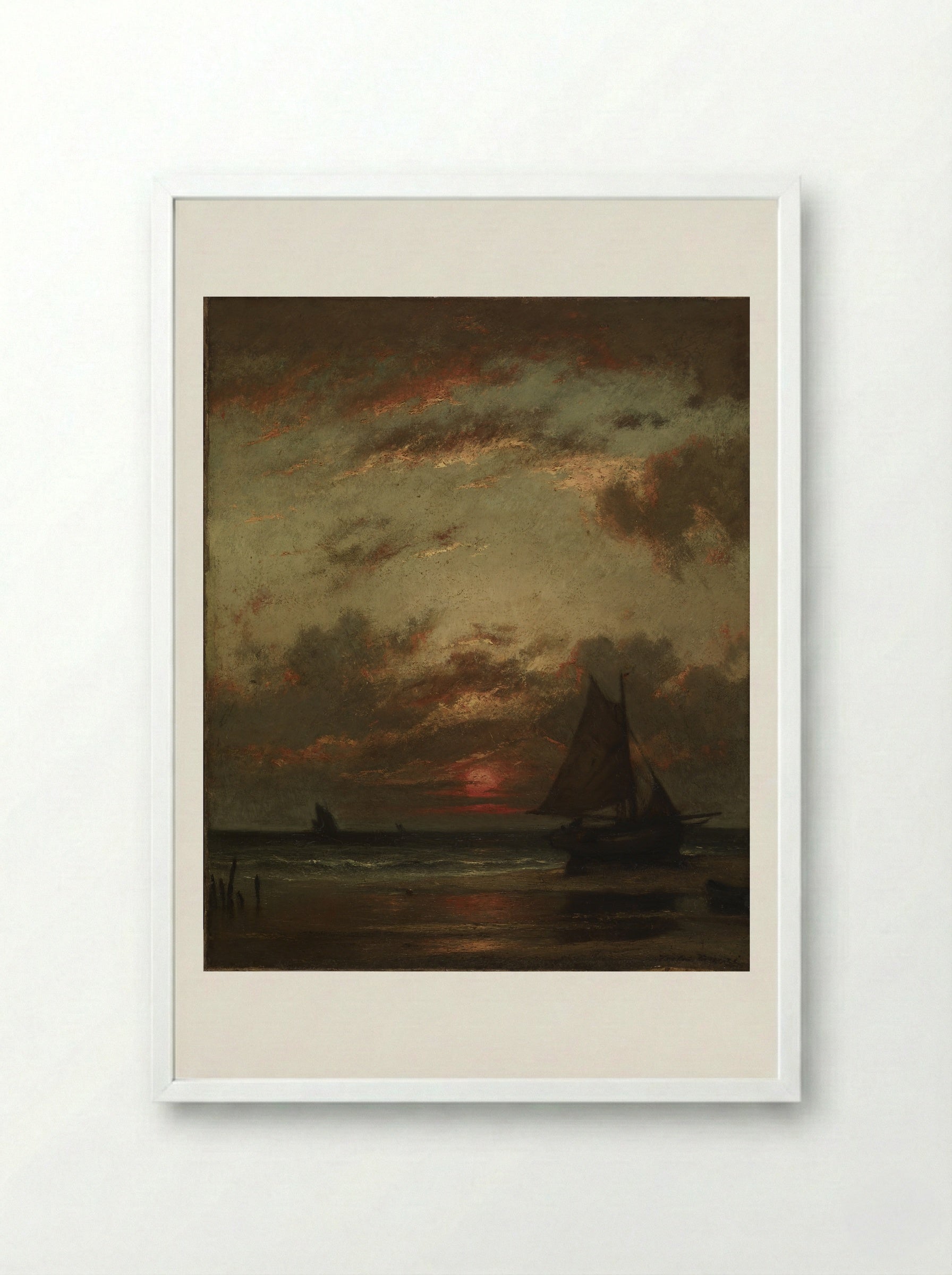 Sunset on the Coast - Jules Dupré - Framed Print White