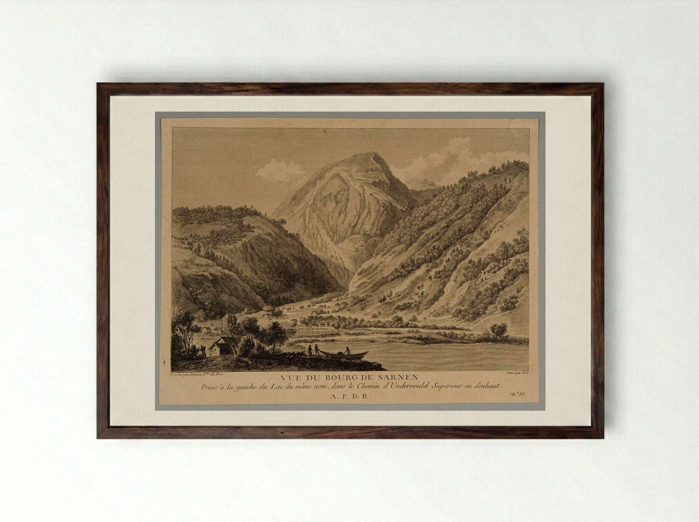 Vue du Bourg de Sarnen - François Denis Née - Framed Print Dark Wood