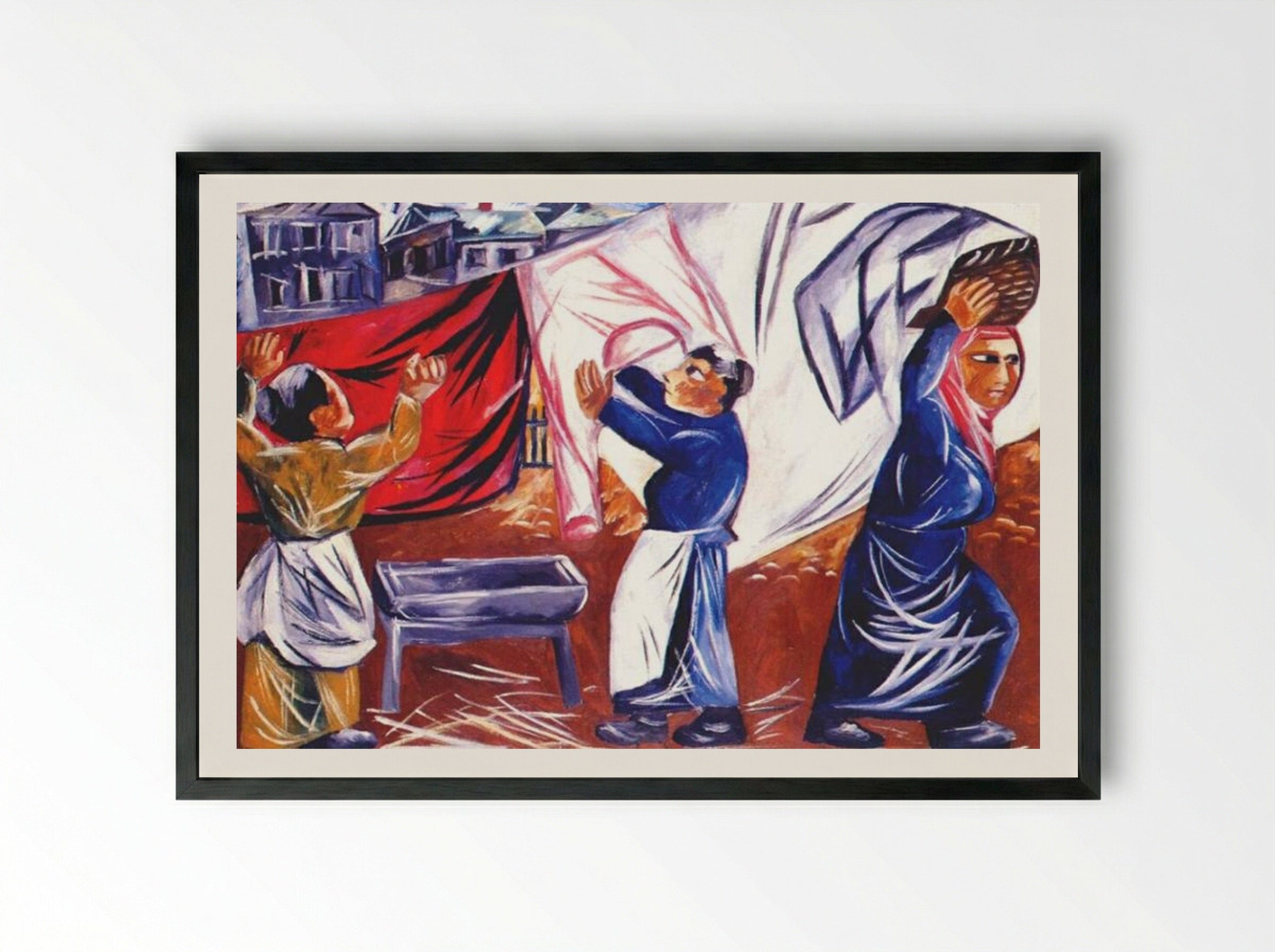 Washerwomen - Natalia Goncharova - Framed Print Black