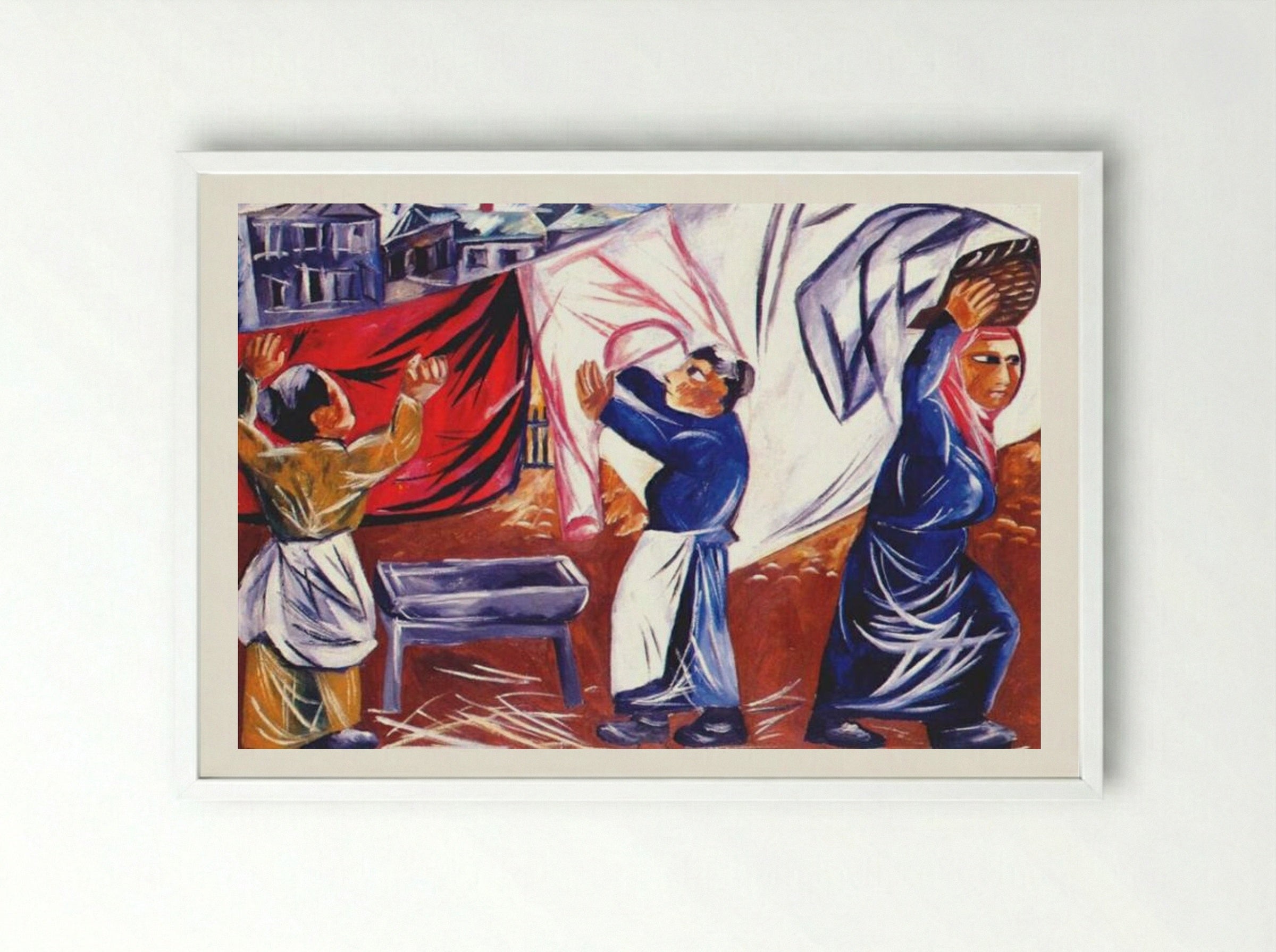 Washerwomen - Natalia Goncharova - Framed Print White