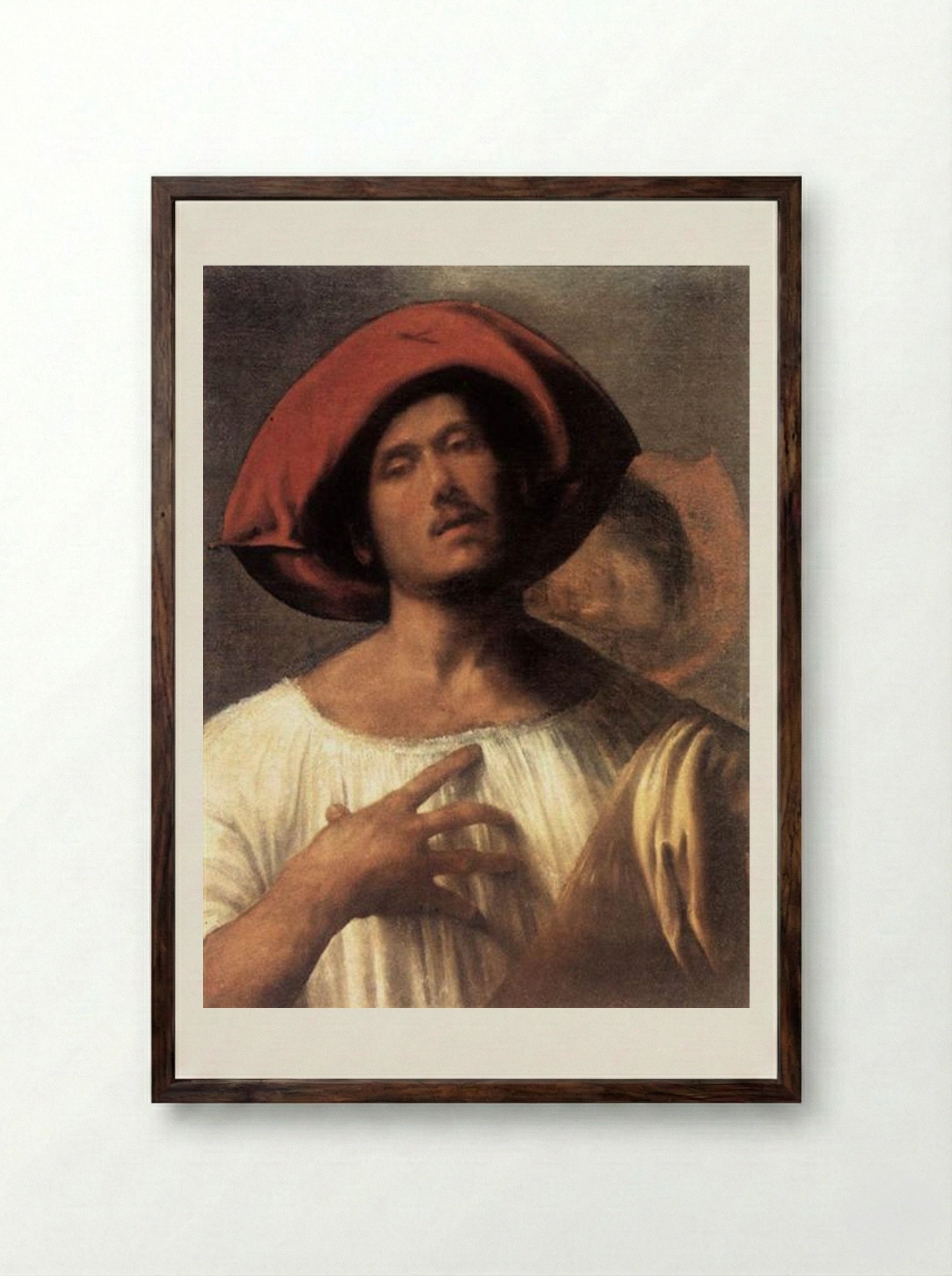 Young Man (The Impassioned Singer) - Giorgione - Framed Print Dark Wood