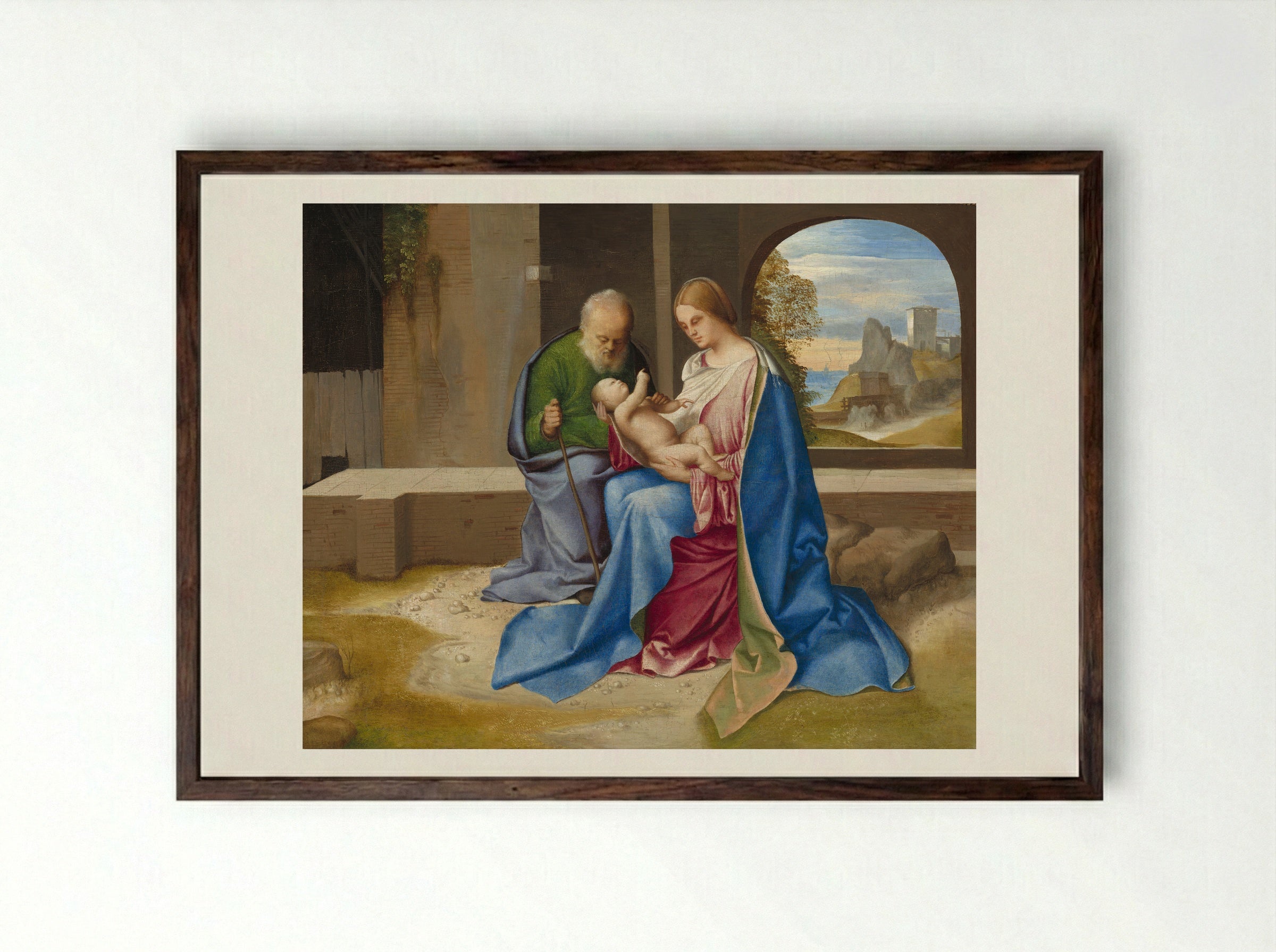 The Holy Family (Madonna Benson) - Giorgione - Framed Print Dark Wood