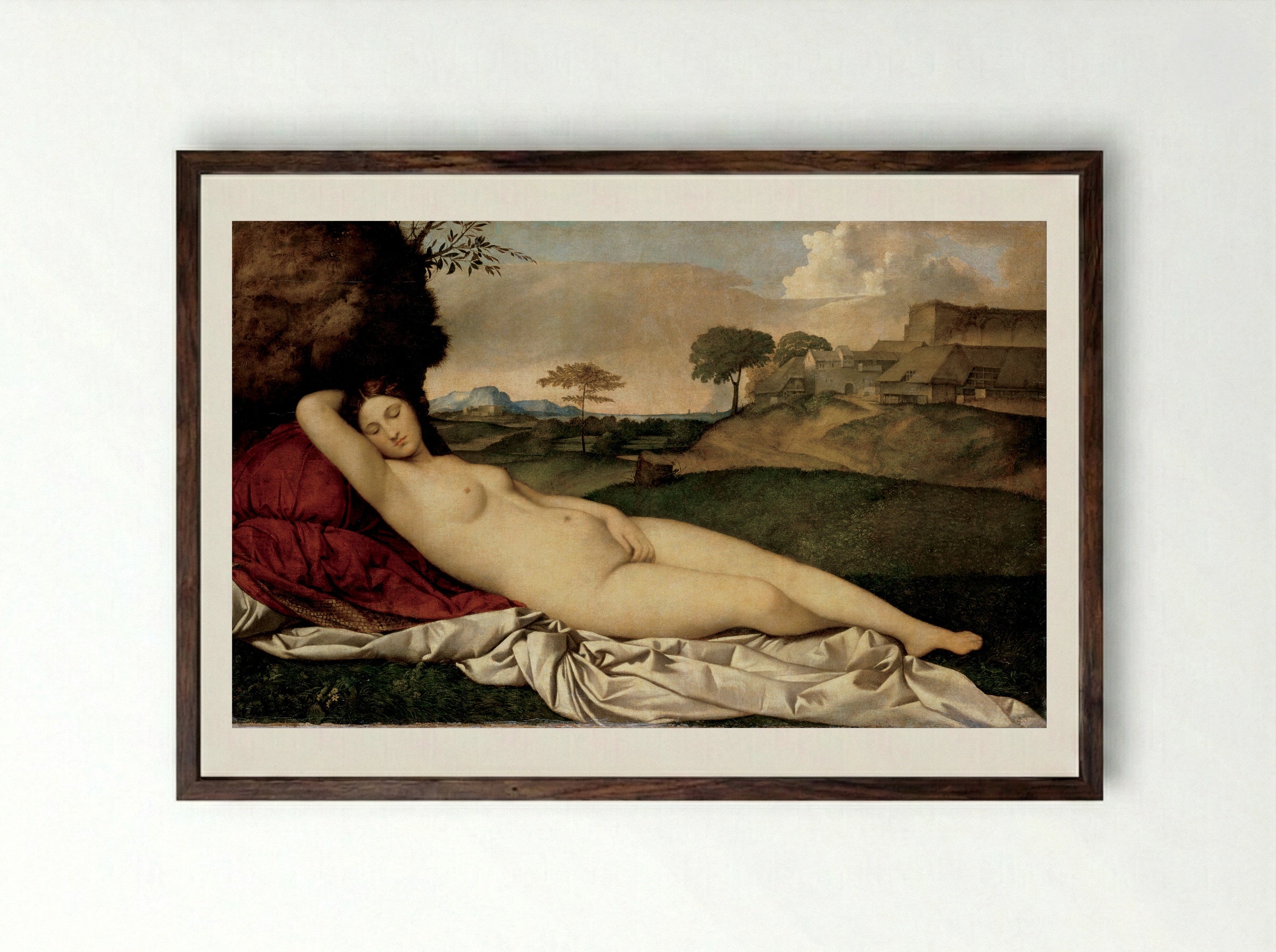 The Sleeping Venus - Giorgione - Framed Print Dark Wood