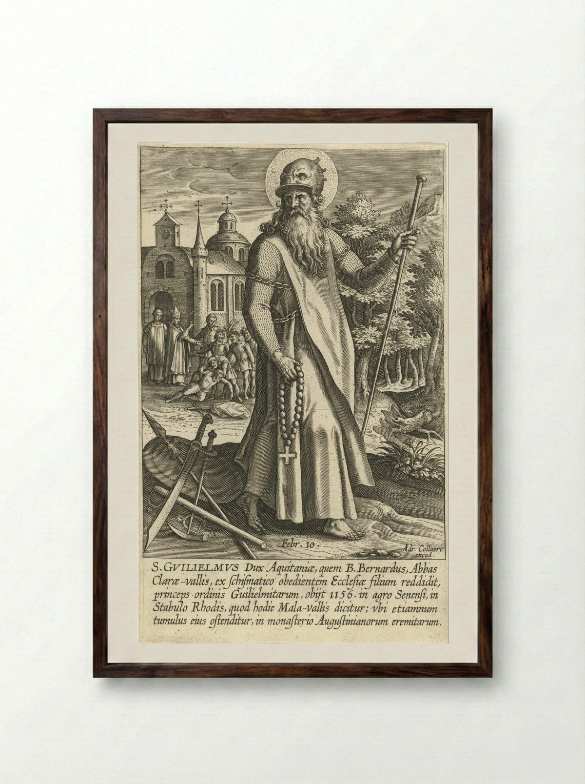 Saint William of Aquitaine - Adriaen Collaert - Framed Print Dark Wood