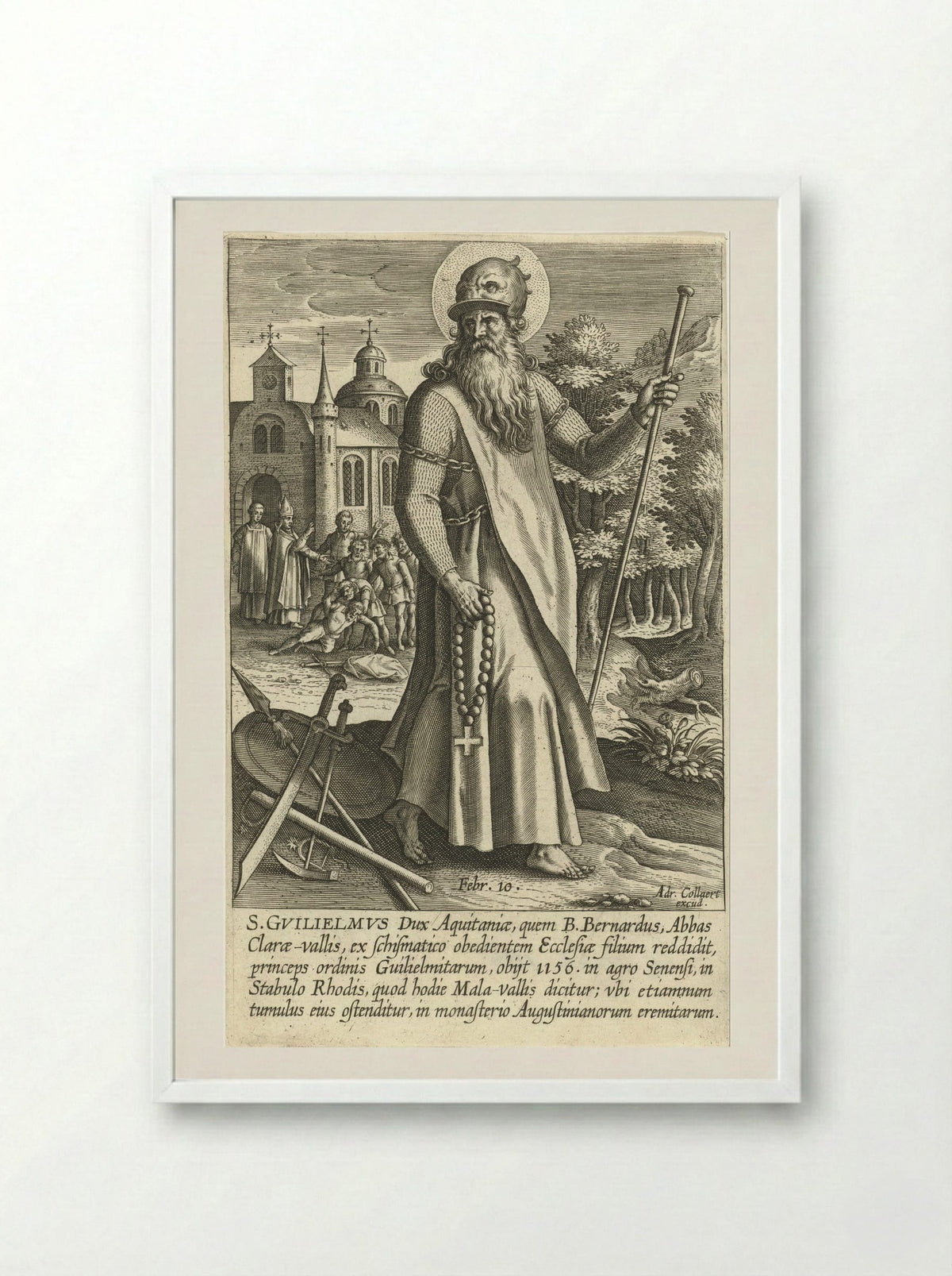 Saint William of Aquitaine - Adriaen Collaert - Framed Print White
