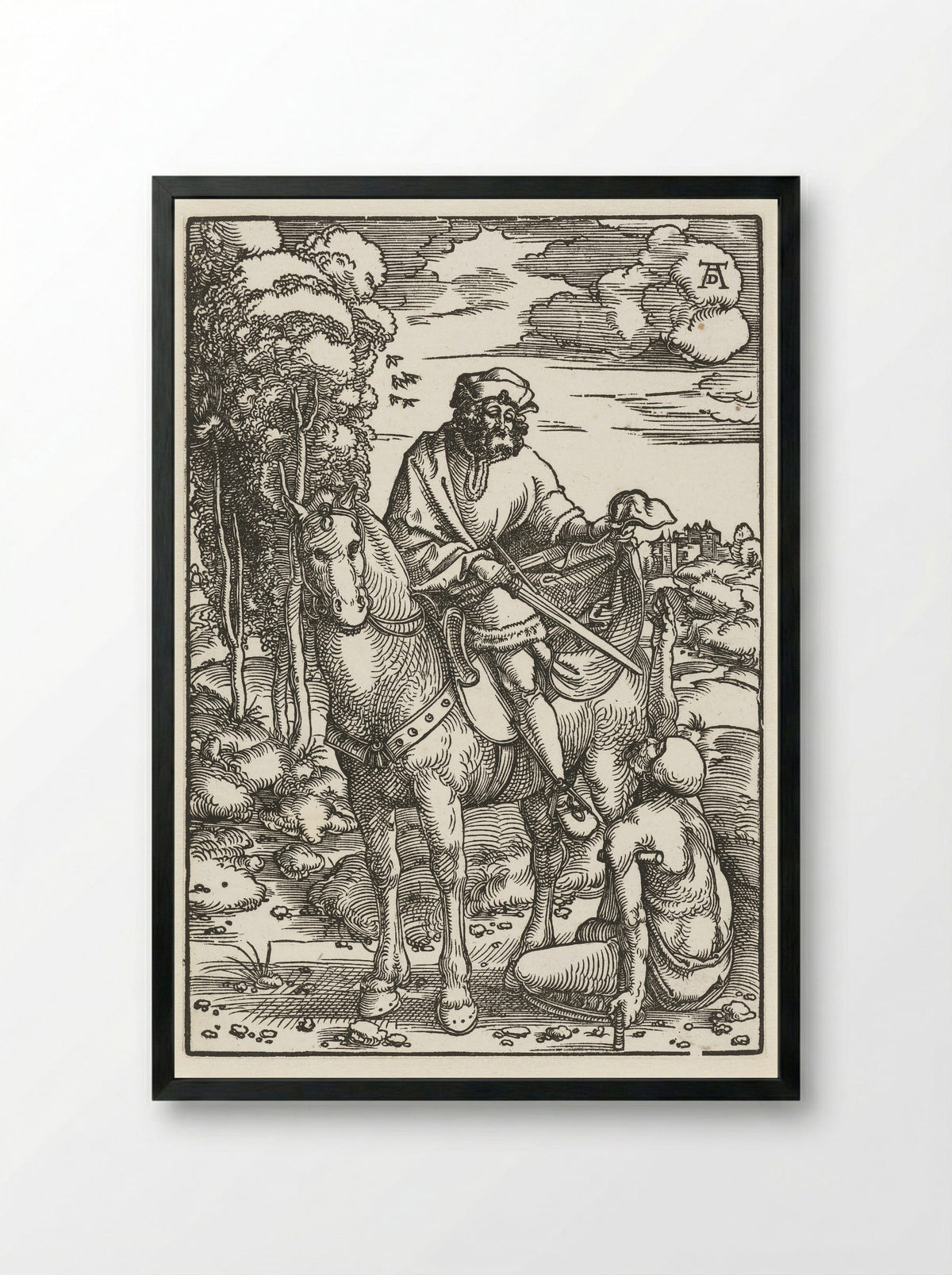 Saint Martin Dividing His Cloak - Hans Baldung Grien - Framed Print Black