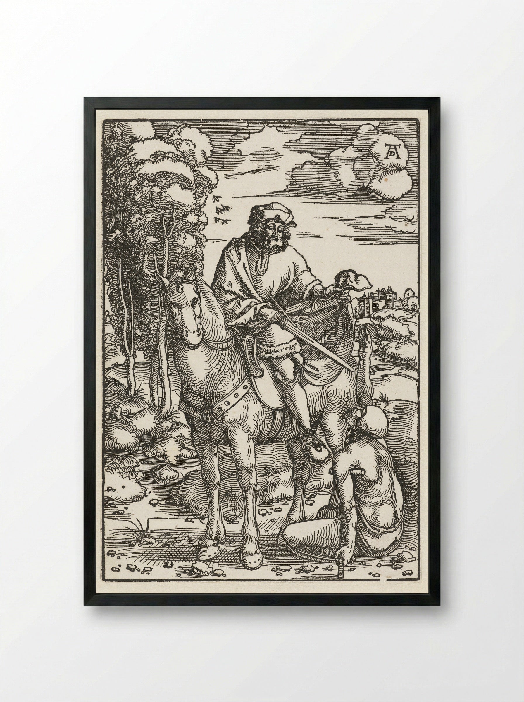 Saint Martin Dividing His Cloak - Hans Baldung Grien - Framed Print Black