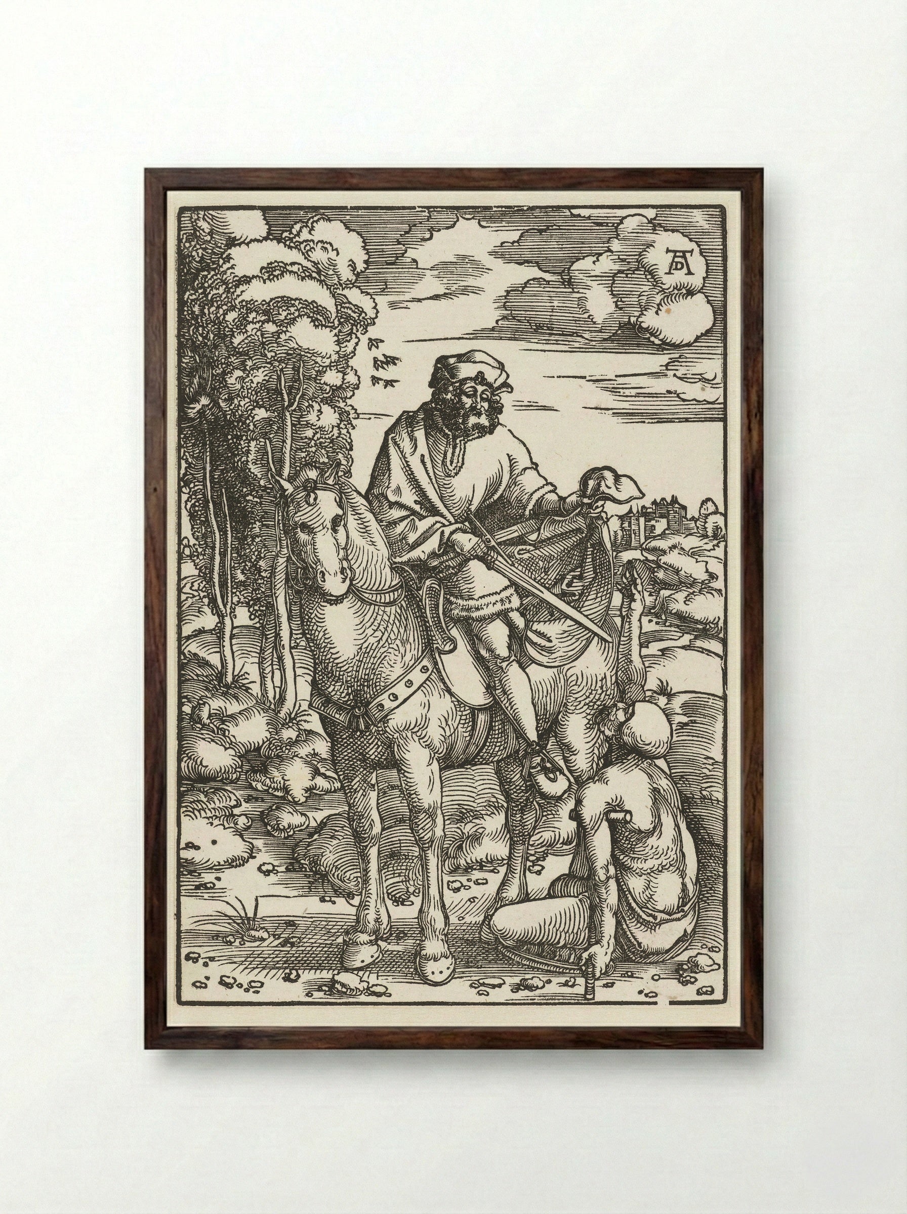 Saint Martin Dividing His Cloak - Hans Baldung Grien - Framed Print Dark Wood