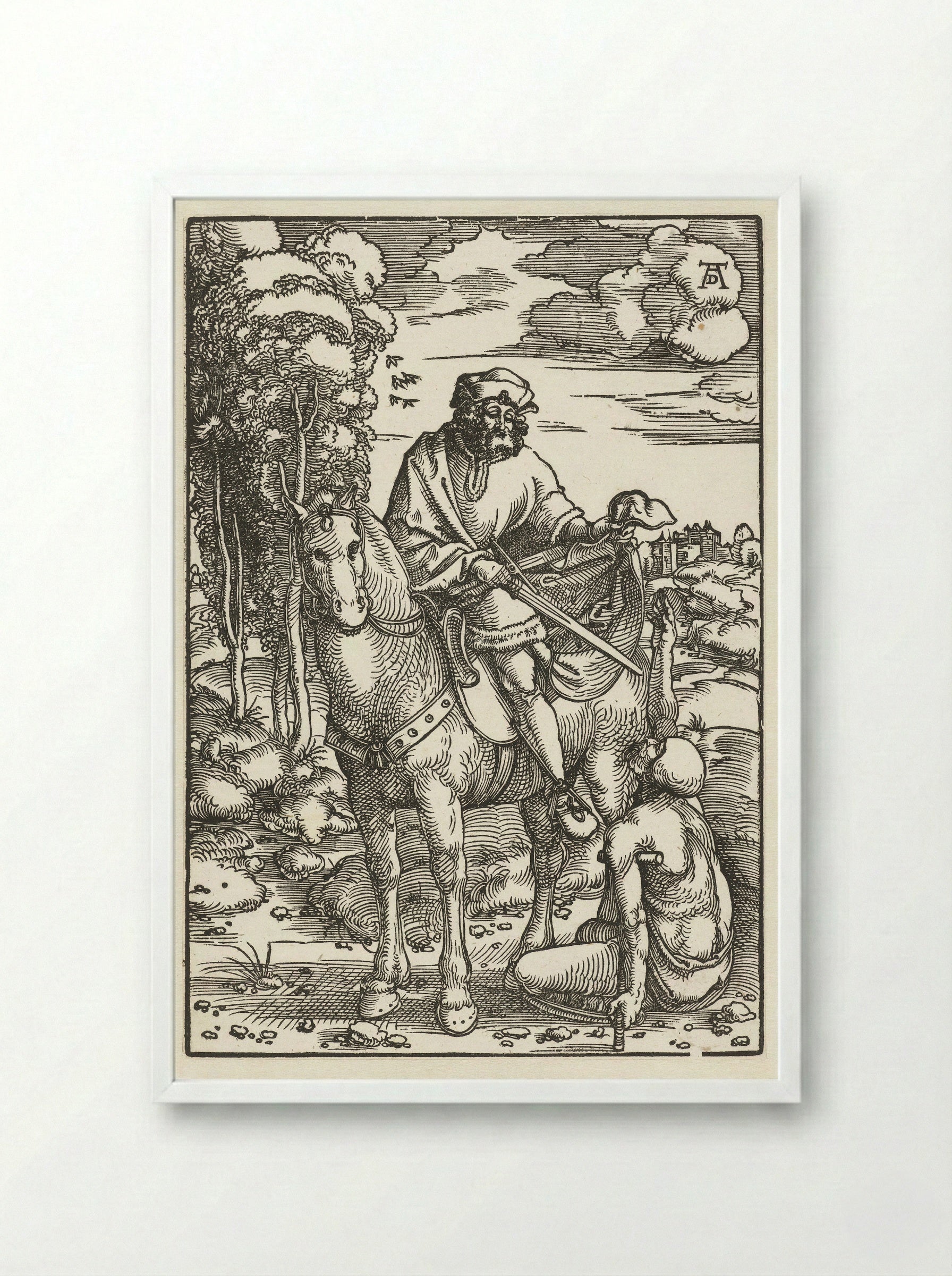 Saint Martin Dividing His Cloak - Hans Baldung Grien - Framed Print White