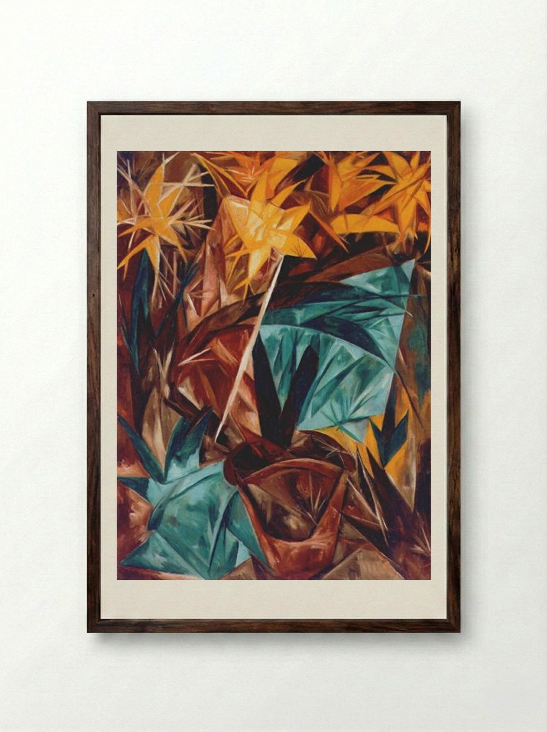 Rayonist Lilies - Natalia Goncharova - Framed Print Dark Wood