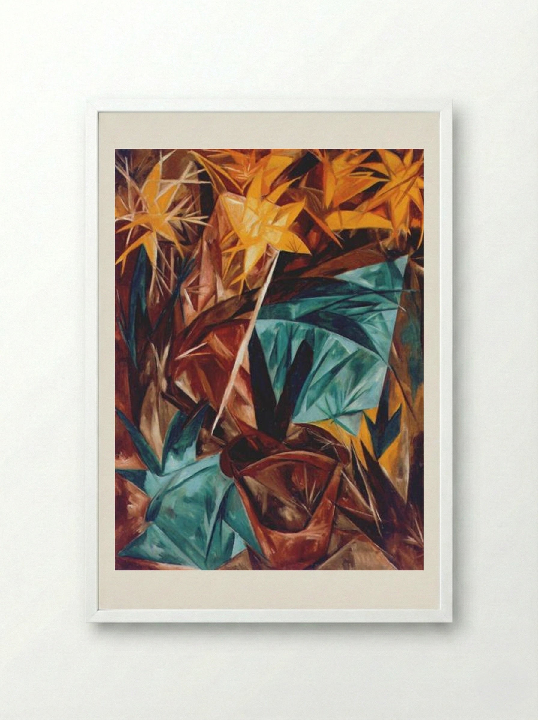 Rayonist Lilies - Natalia Goncharova - Framed Print White