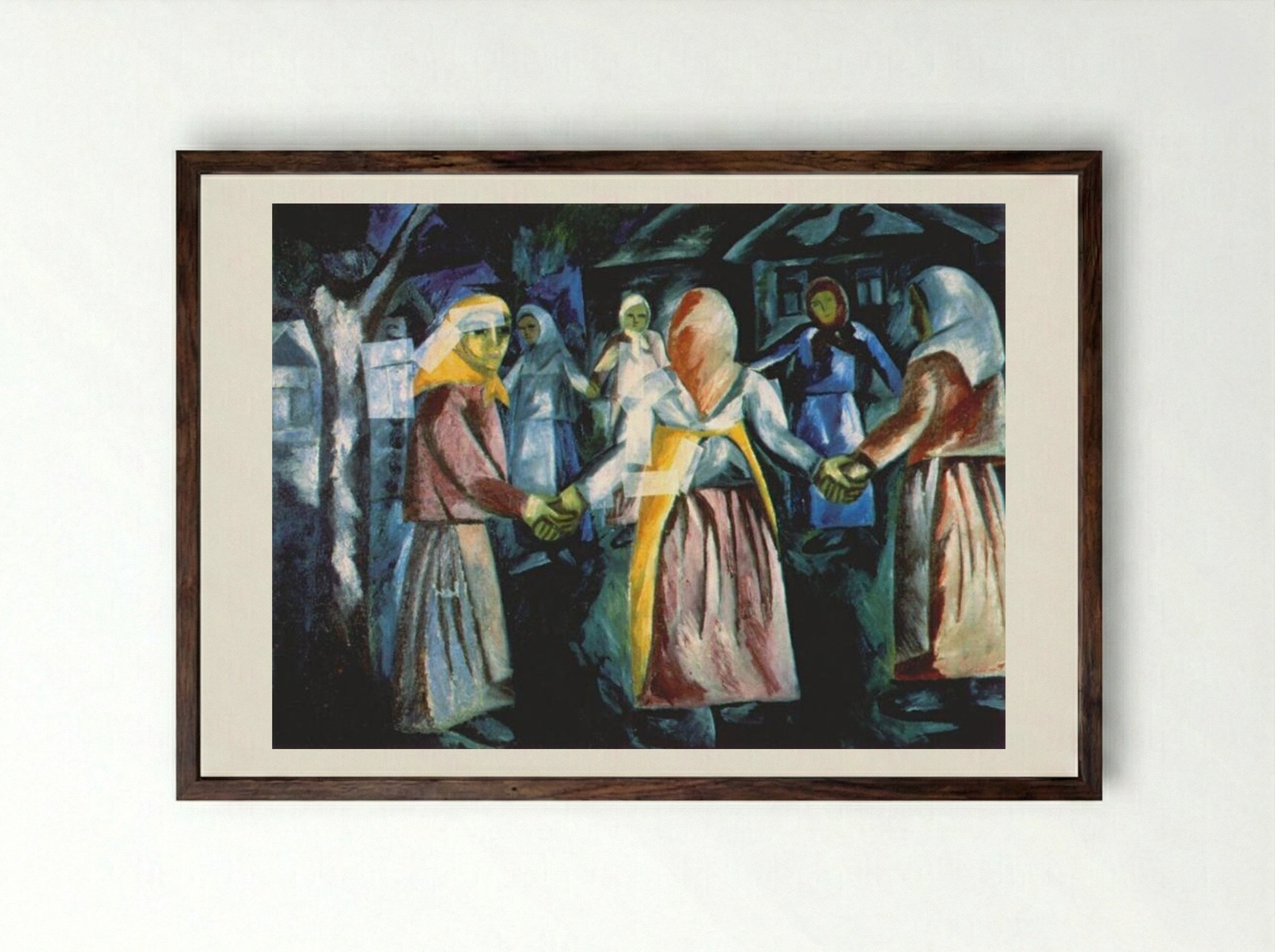 Round Dance - Natalia Goncharova - Framed Print Dark Wood