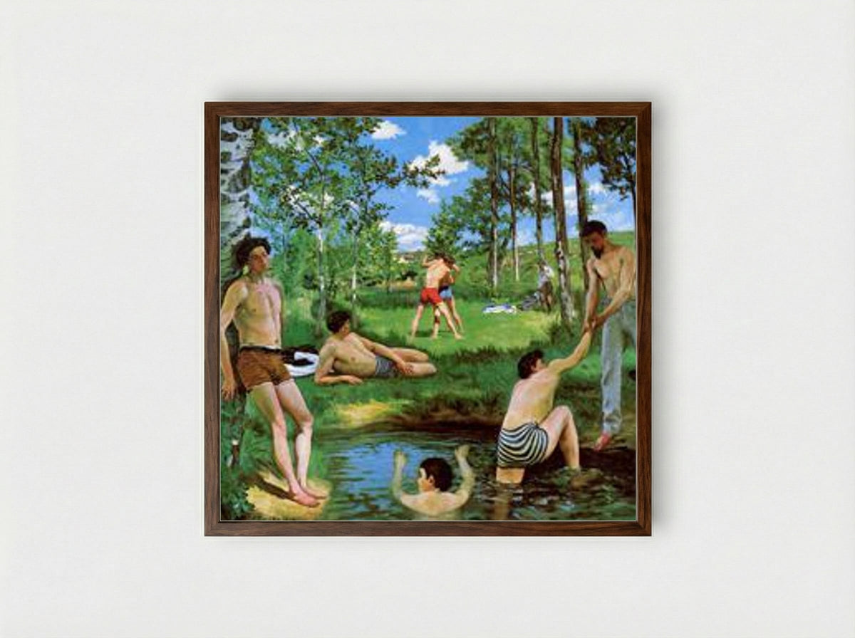 Bathers (Summer Scene) - Frederic Bazille - Framed Print Dark Wood