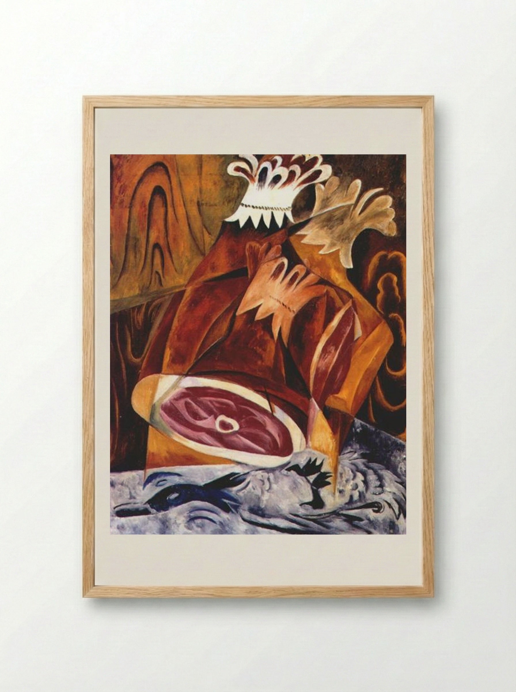 Still Life with Ham - Natalia Goncharova - Framed Print Wood