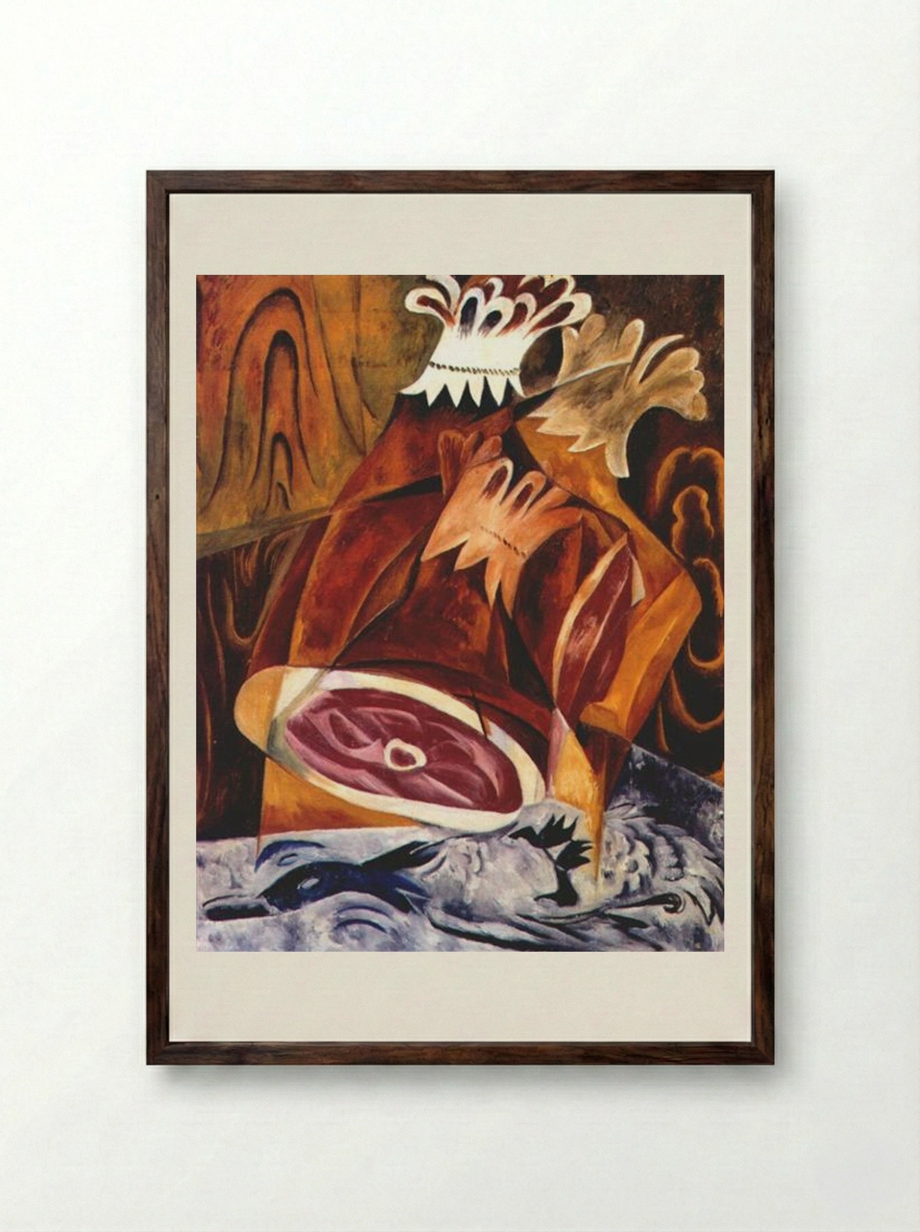 Still Life with Ham - Natalia Goncharova - Framed Print Dark Wood