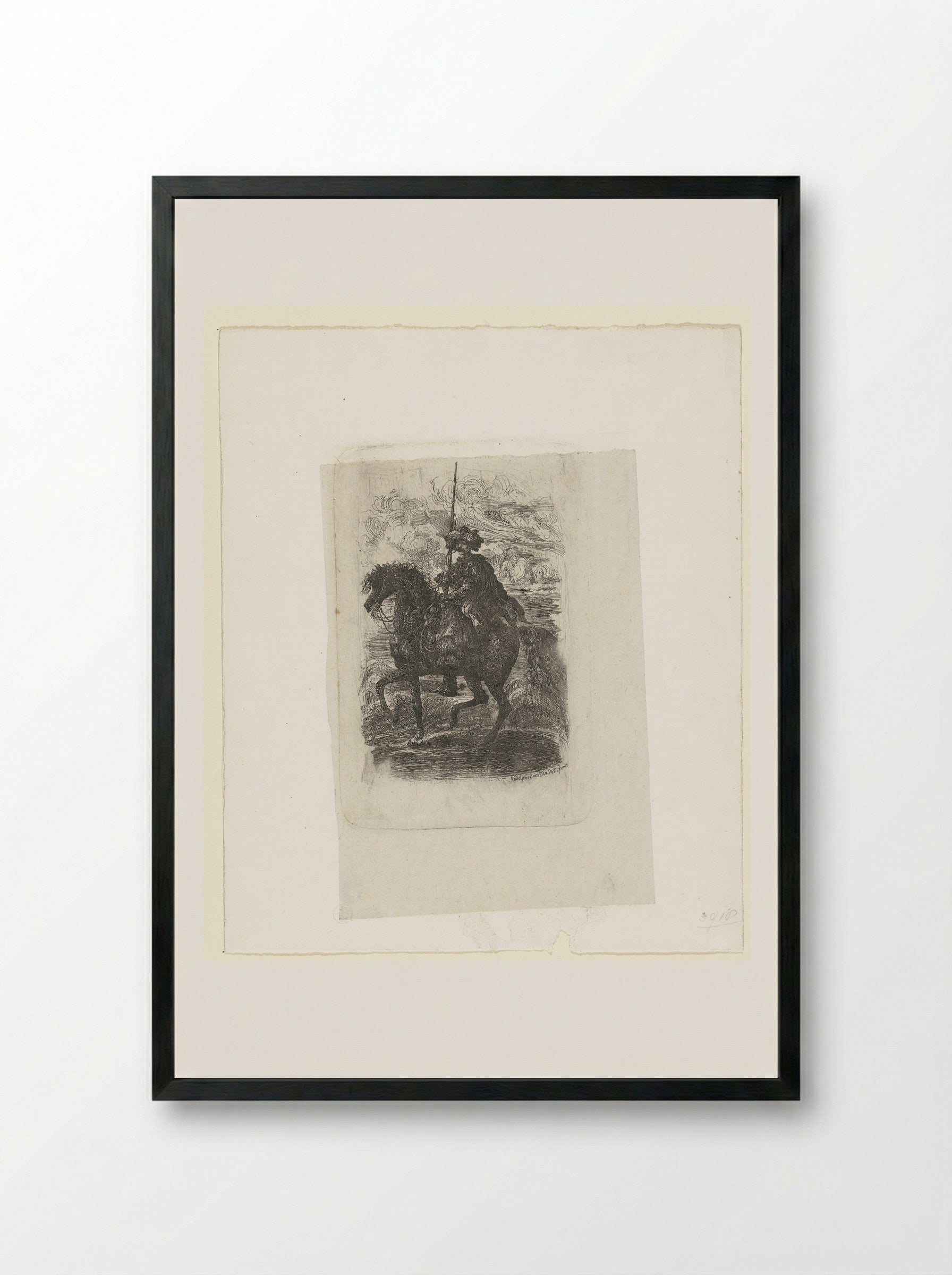 Man in Eastern Costume on Horseback - Auguste Delâtre - Framed Print Black