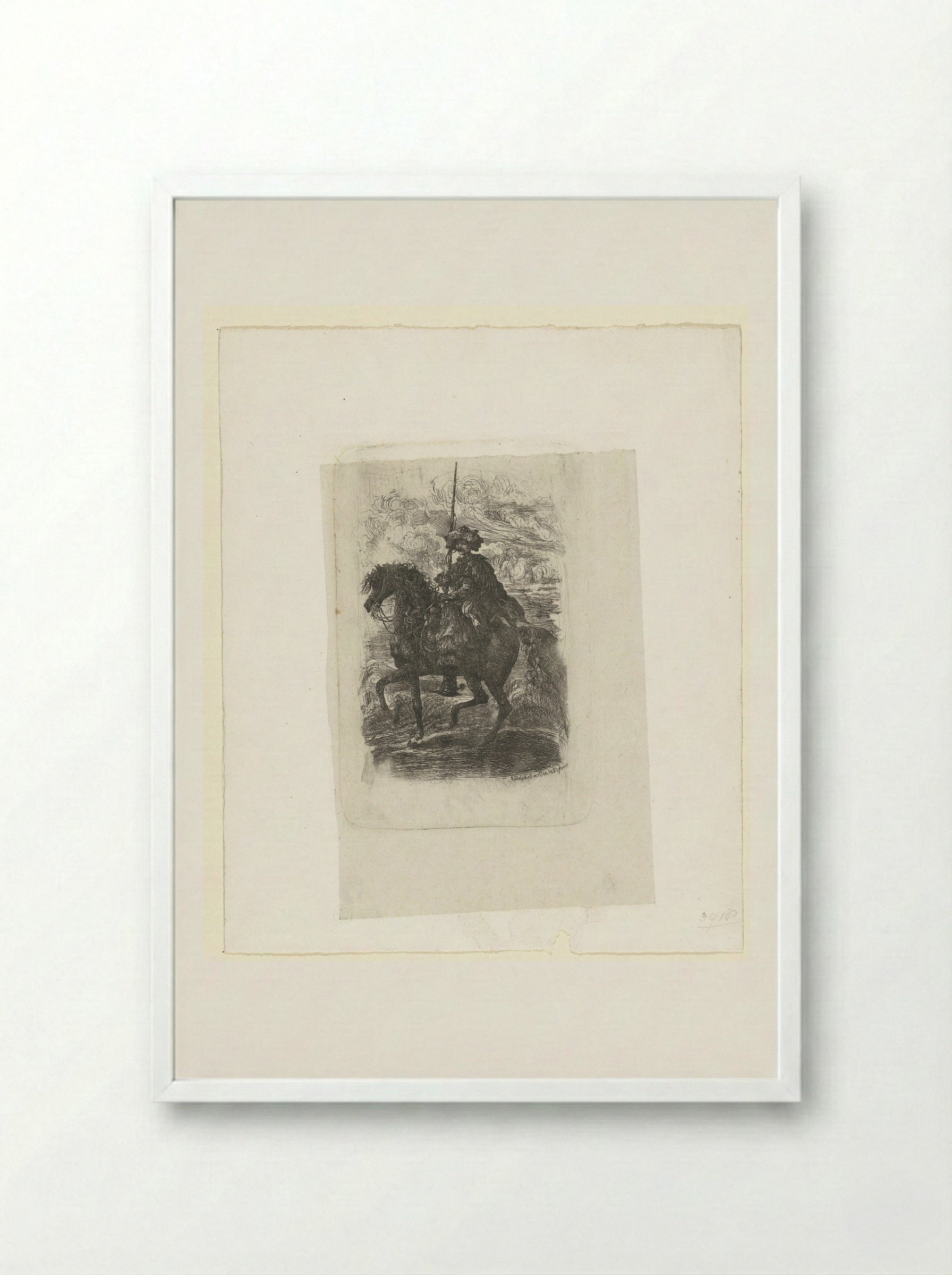 Man in Eastern Costume on Horseback - Auguste Delâtre - Framed Print White