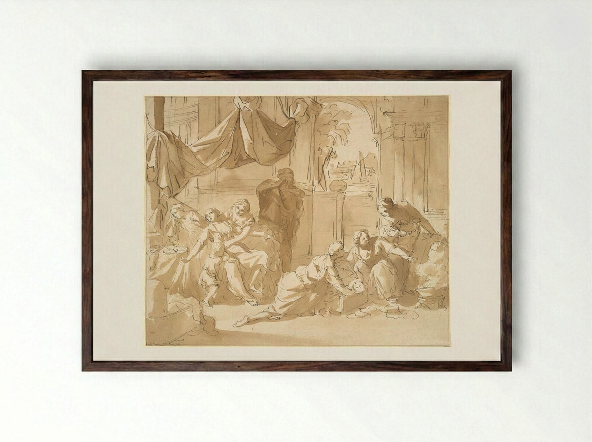 Departure of the Infant Moses - Nicolaas Verkolje - Framed Print Dark Wood