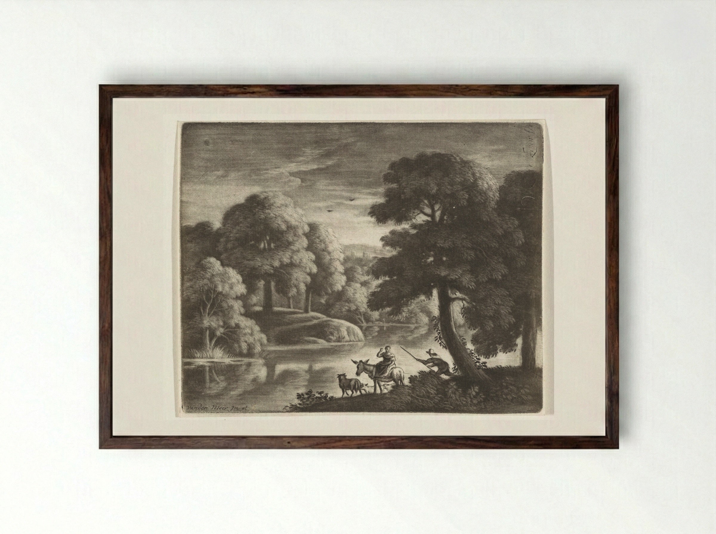 Landschap met herder en herderin - Pieter Louw - Framed Print Dark Wood
