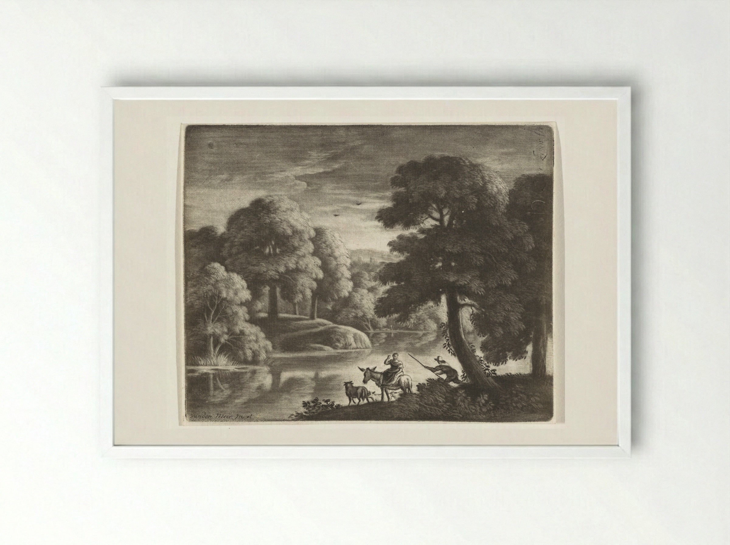 Landschap met herder en herderin - Pieter Louw - Framed Print White