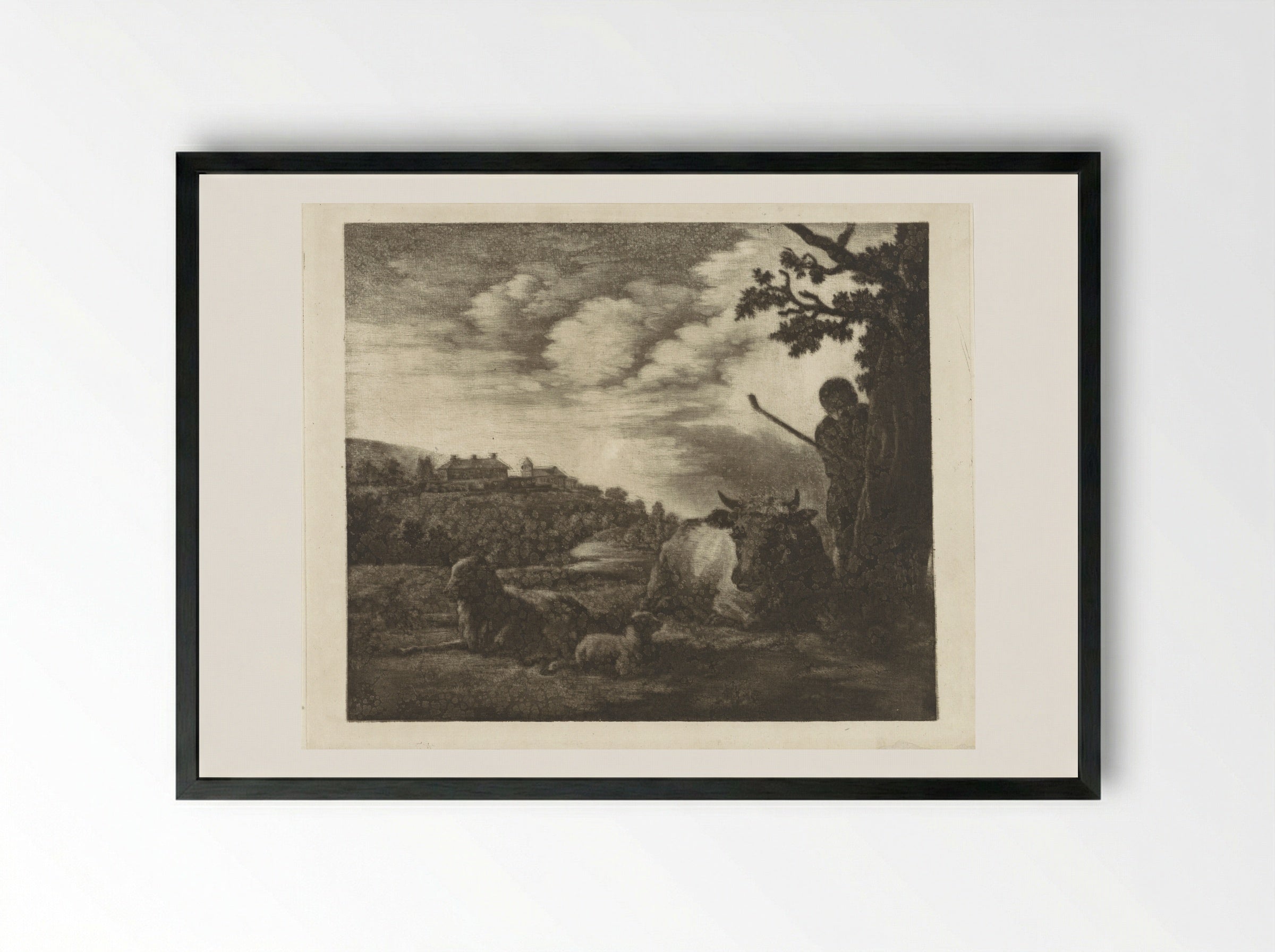 Landschap met een herder - Dirk van der Toorn - Framed Print Black