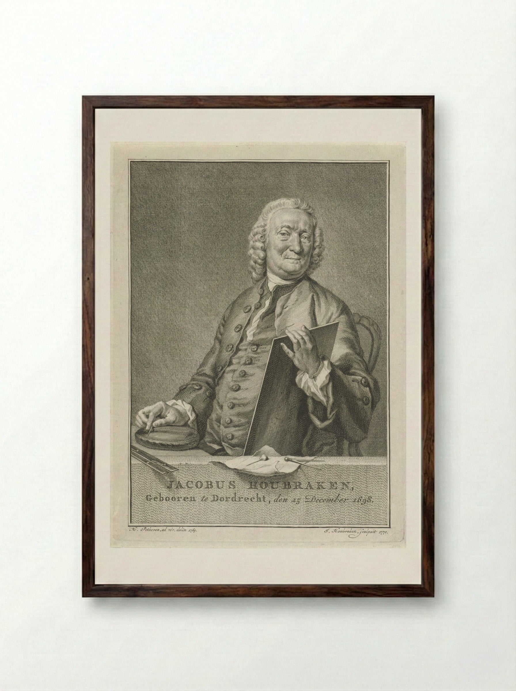 Portret van Pieter Langendijk - Jacob Houbraken - Framed Print Dark Wood