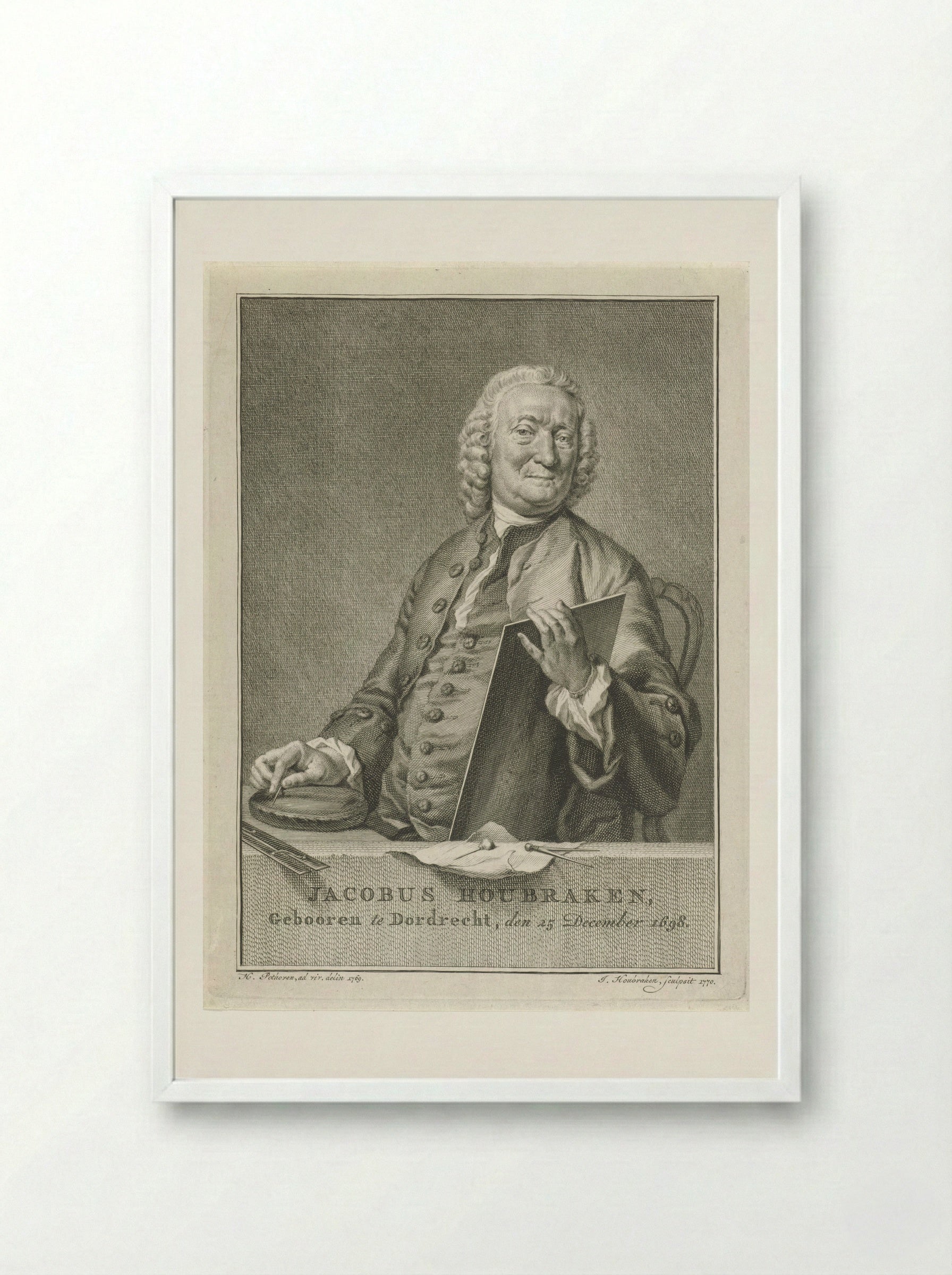 Portret van Pieter Langendijk - Jacob Houbraken - Framed Print White