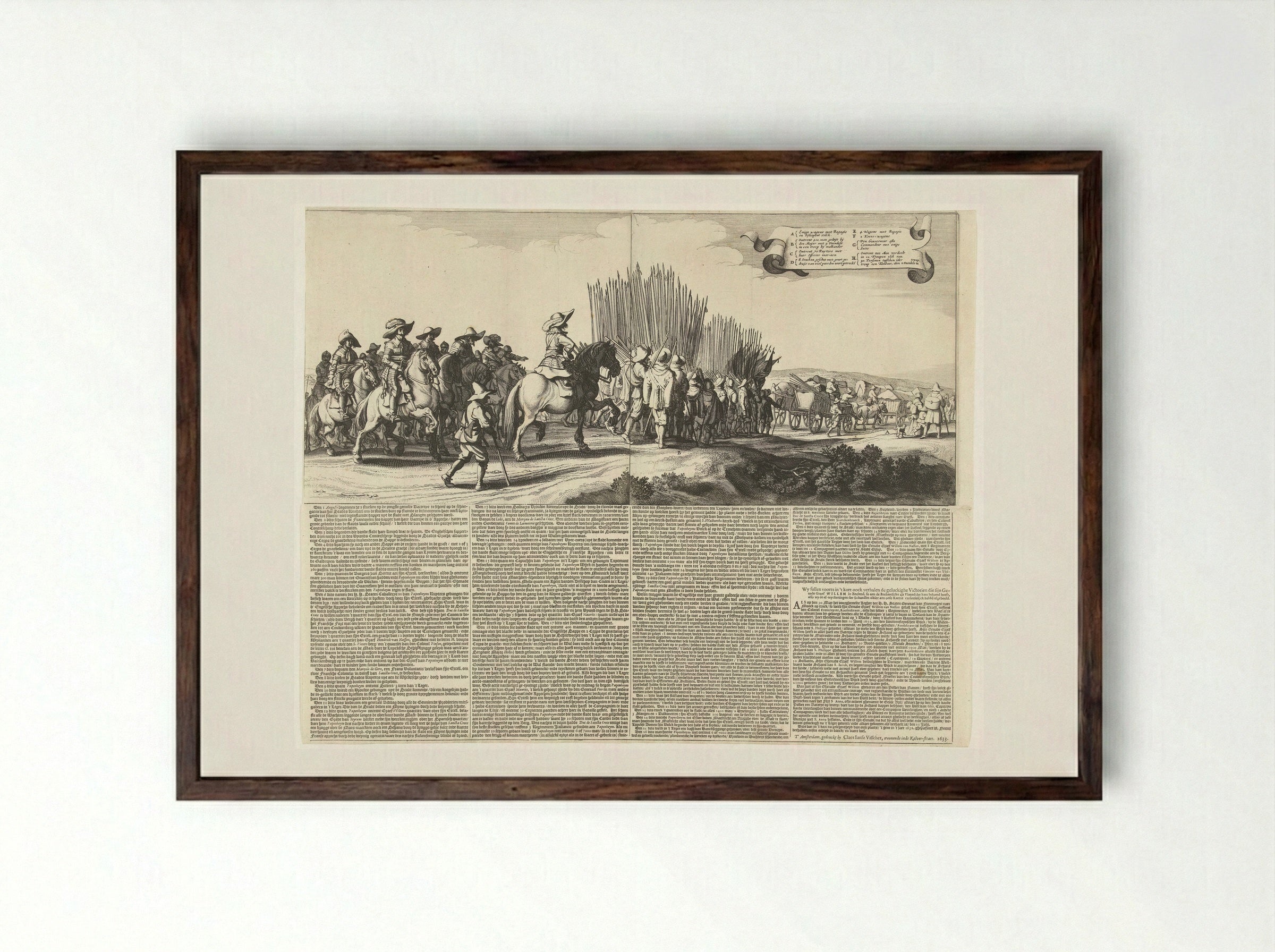 Uittocht van het Spaanse leger uit Maastricht, 1632 (platen 5 en 6) - Jan van de Velde II - Framed Print Dark Wood