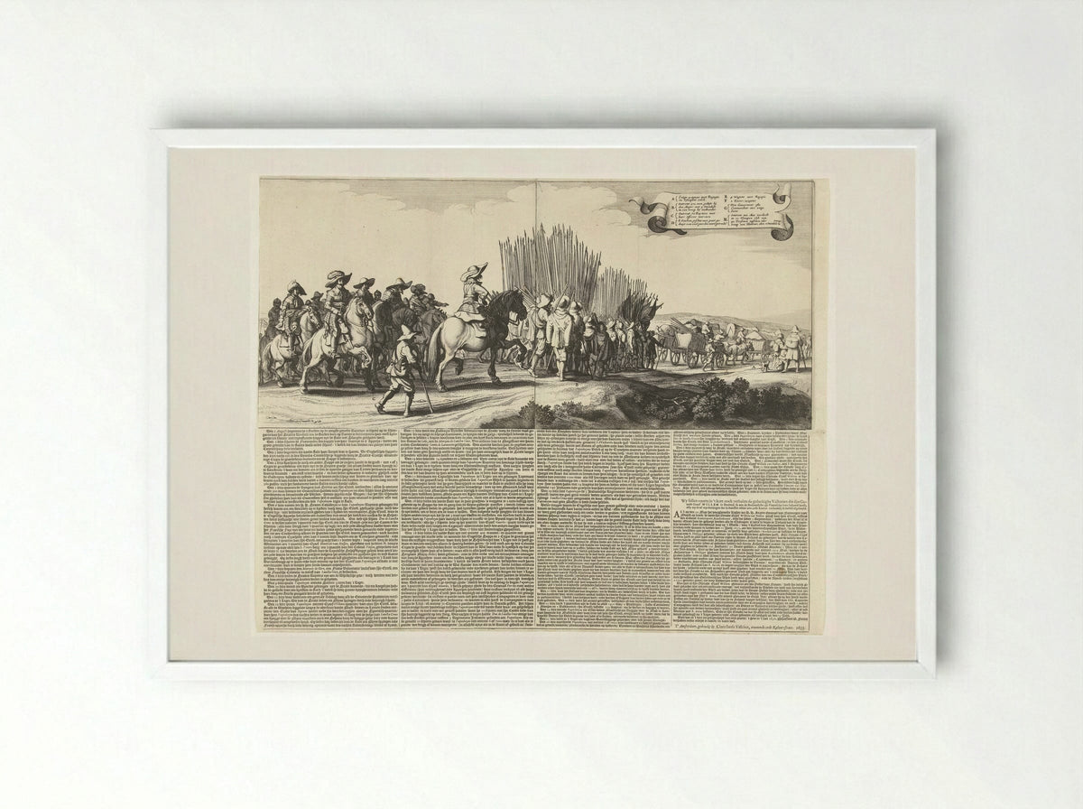 Uittocht van het Spaanse leger uit Maastricht, 1632 (platen 5 en 6) - Jan van de Velde II - Framed Print White