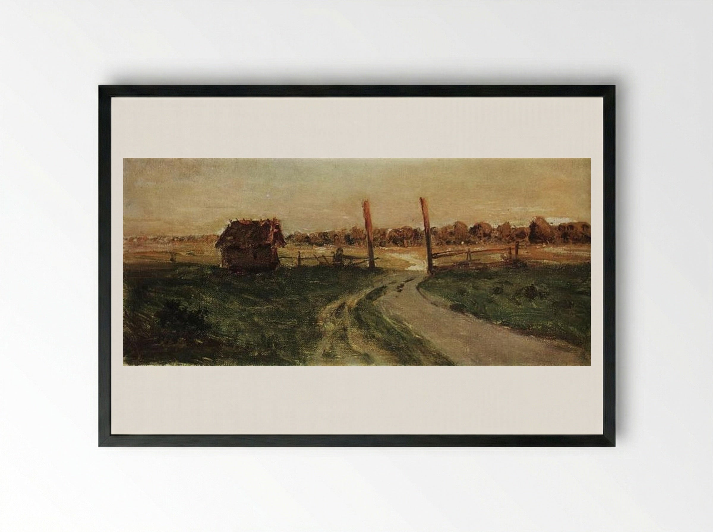 Landscape with an isba - Isaac Levitan - Framed Print Black