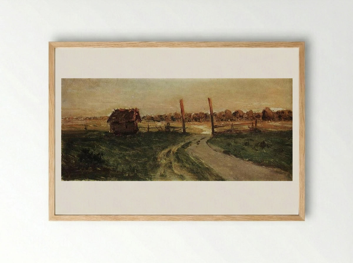 Landscape with an isba - Isaac Levitan - Framed Print Wood