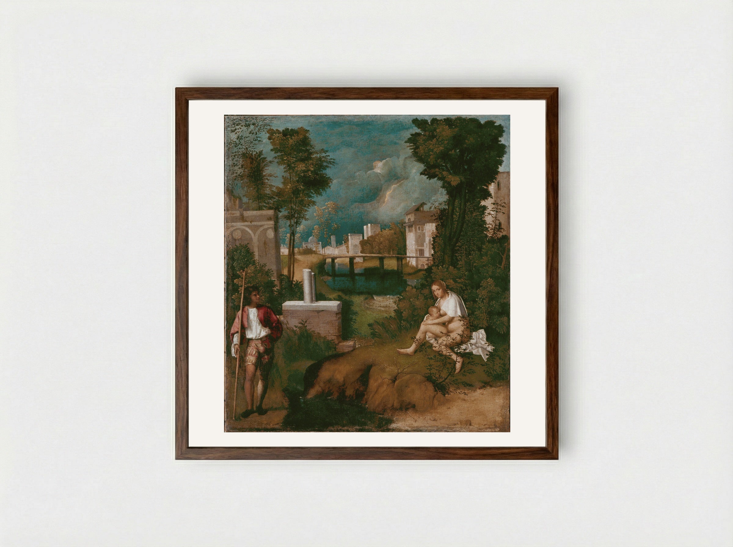 The Tempest - Giorgione - Framed Print Dark Wood