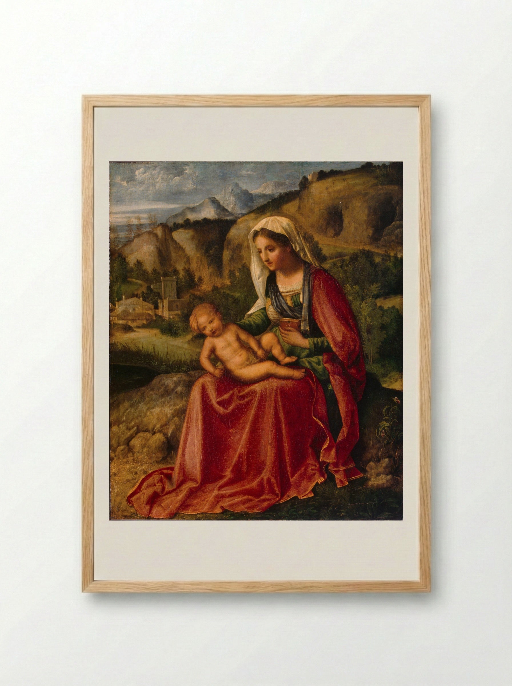 Madonna and Child in a Landscape - Giorgione - Framed Print Wood