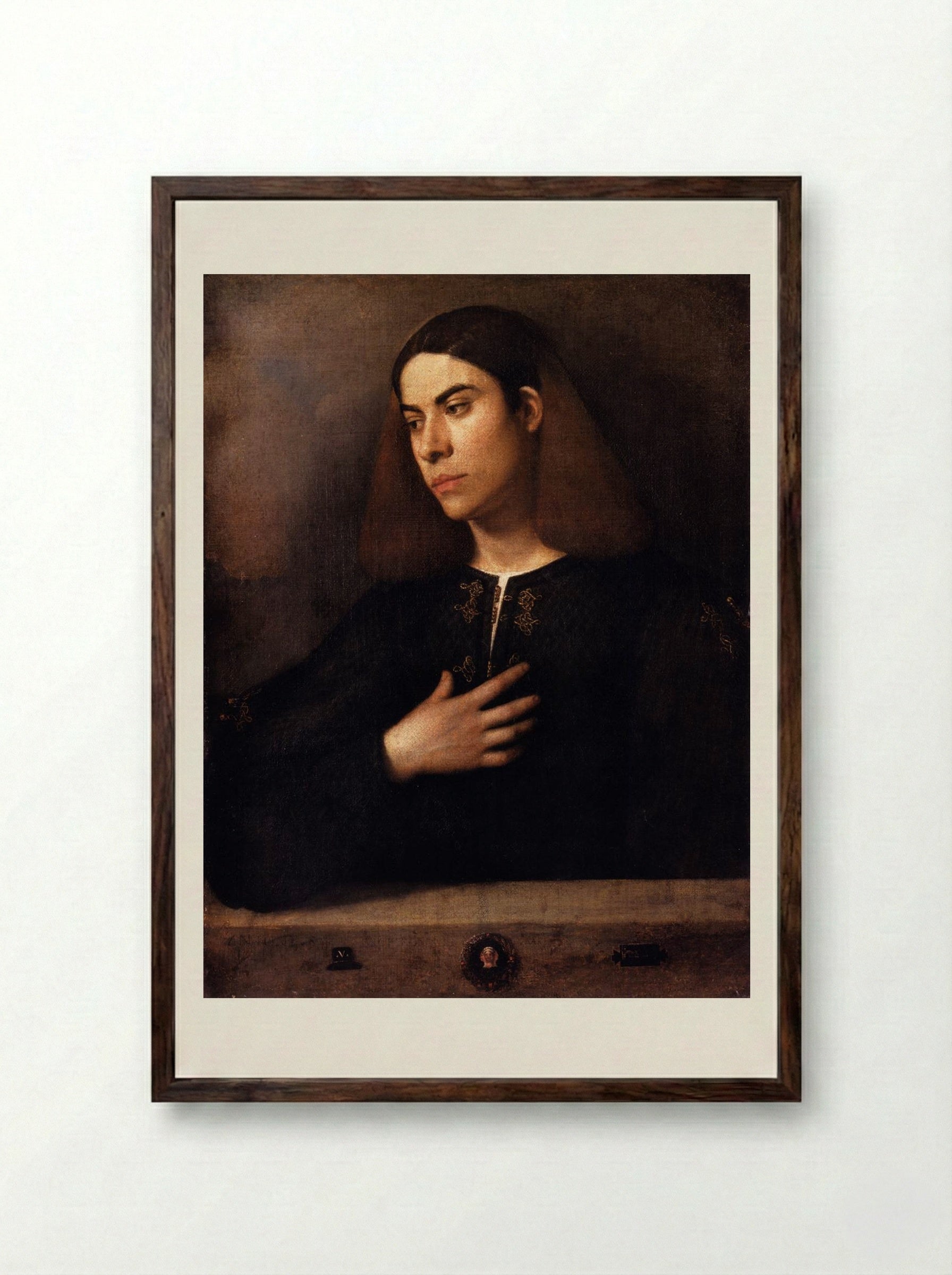 Portrait of a Youth (Antonio Broccardo) - Giorgione - Framed Print Dark Wood