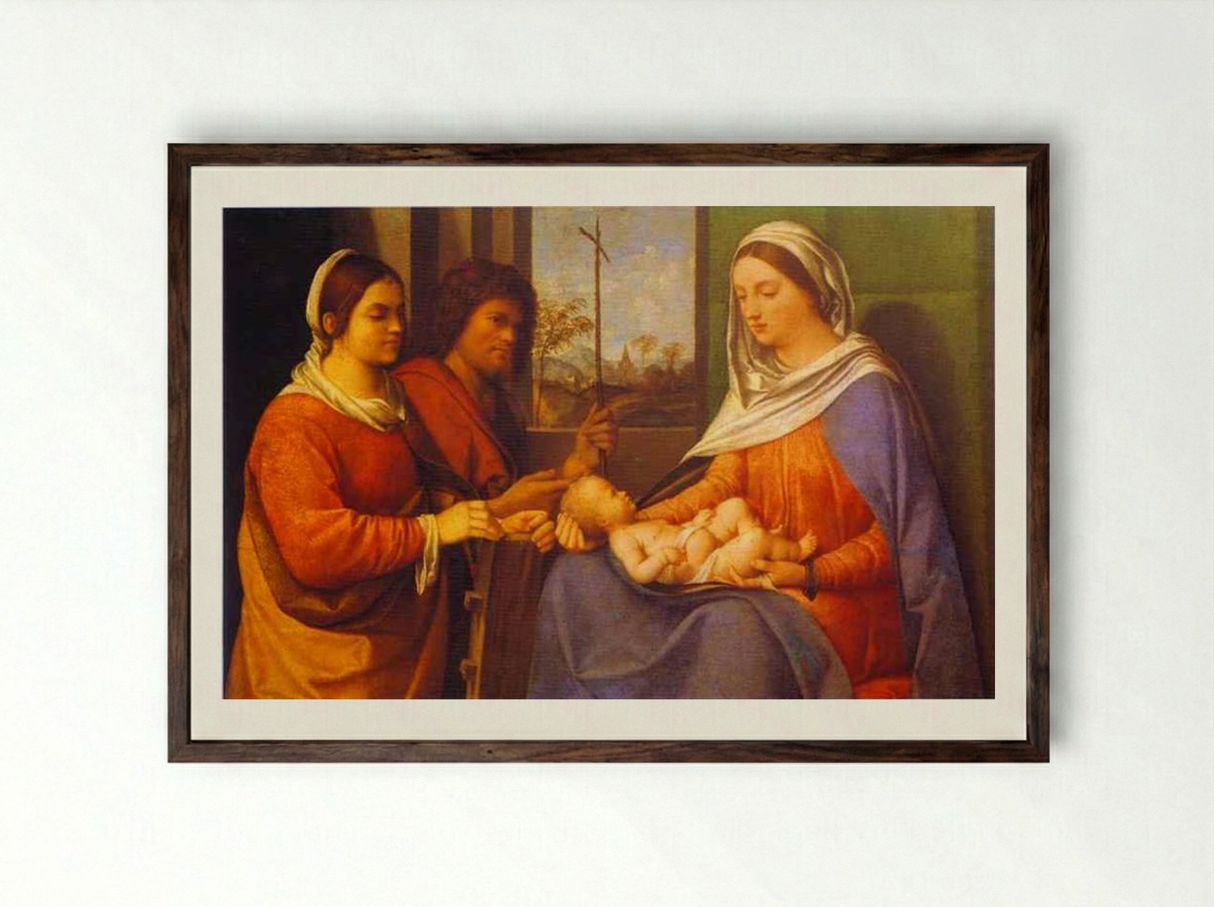 Sacred Conversation - Giorgione - Framed Print Dark Wood