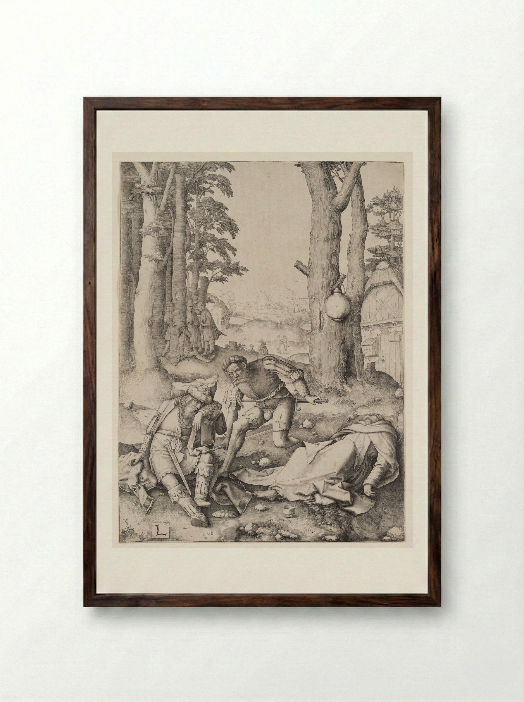 Mahomet and the Monk Sergius - Lucas van Leyden - Framed Print Dark Wood