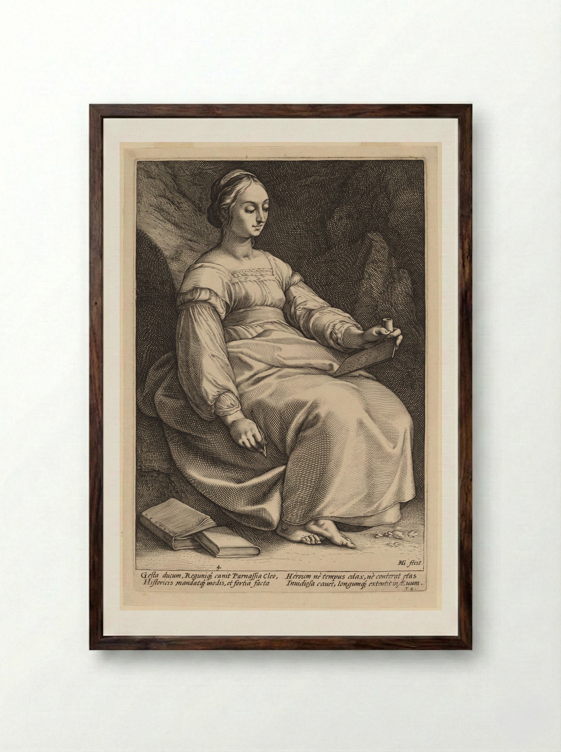 Clio - Hendrick Goltzius - Framed Print Dark Wood