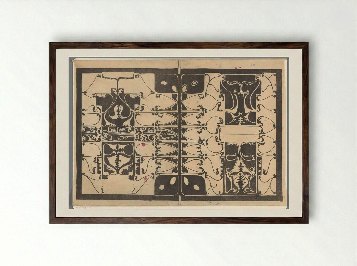 Omslag met gestileerde plantmotieven - Carel Adolph Lion Cachet - Framed Print Dark Wood