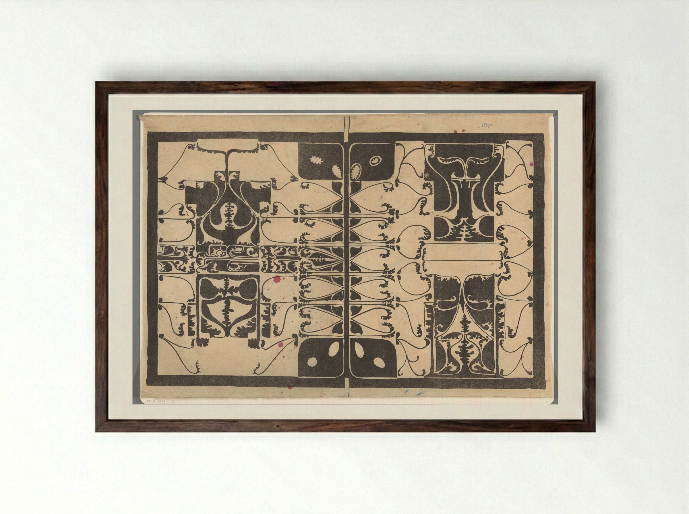 Omslag met gestileerde plantmotieven - Carel Adolph Lion Cachet - Framed Print Dark Wood