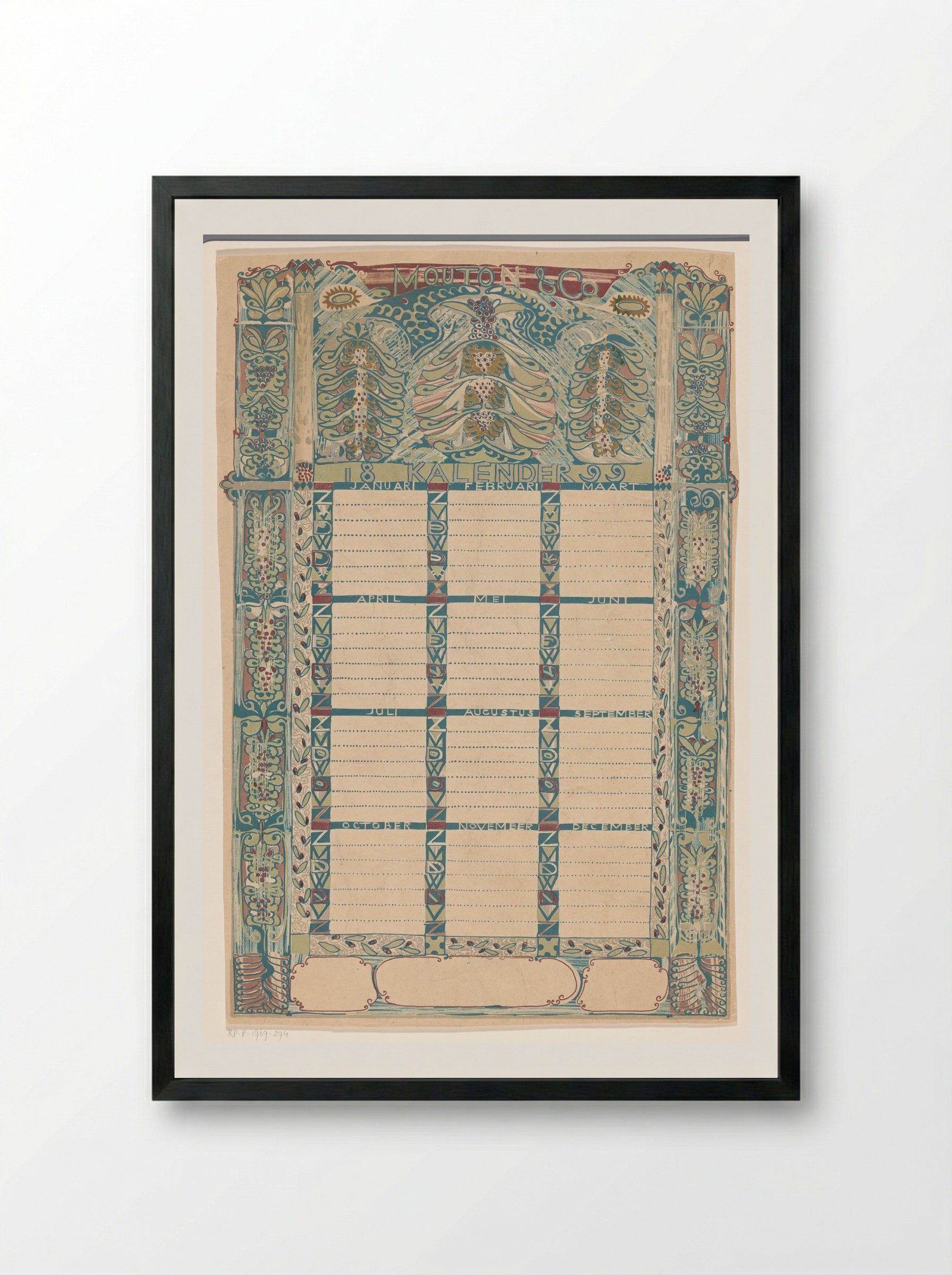 Kalender Mouton & Co. 1899 - Carel Adolph Lion Cachet - Framed Print Black