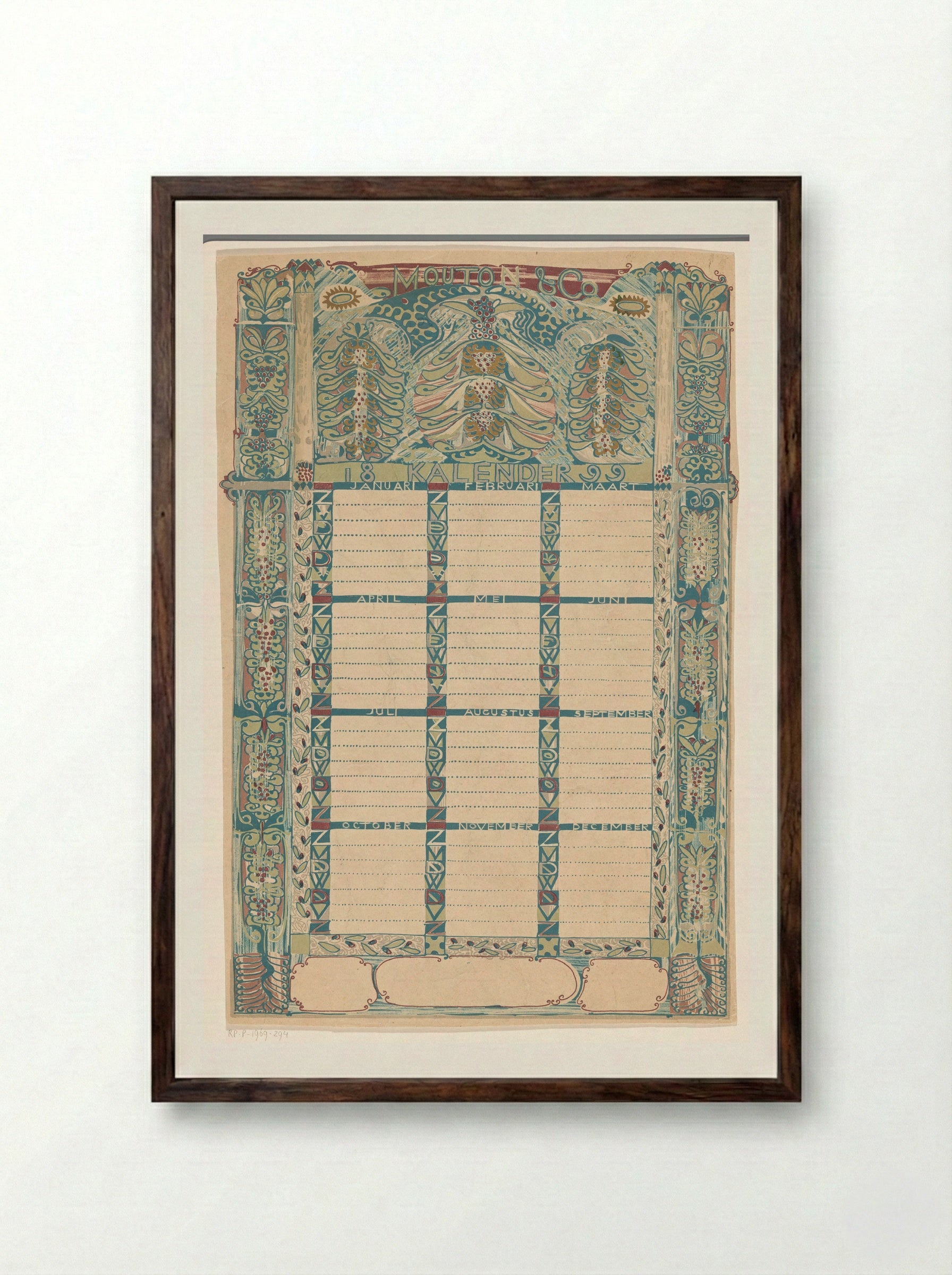 Kalender Mouton & Co. 1899 - Carel Adolph Lion Cachet - Framed Print Dark Wood